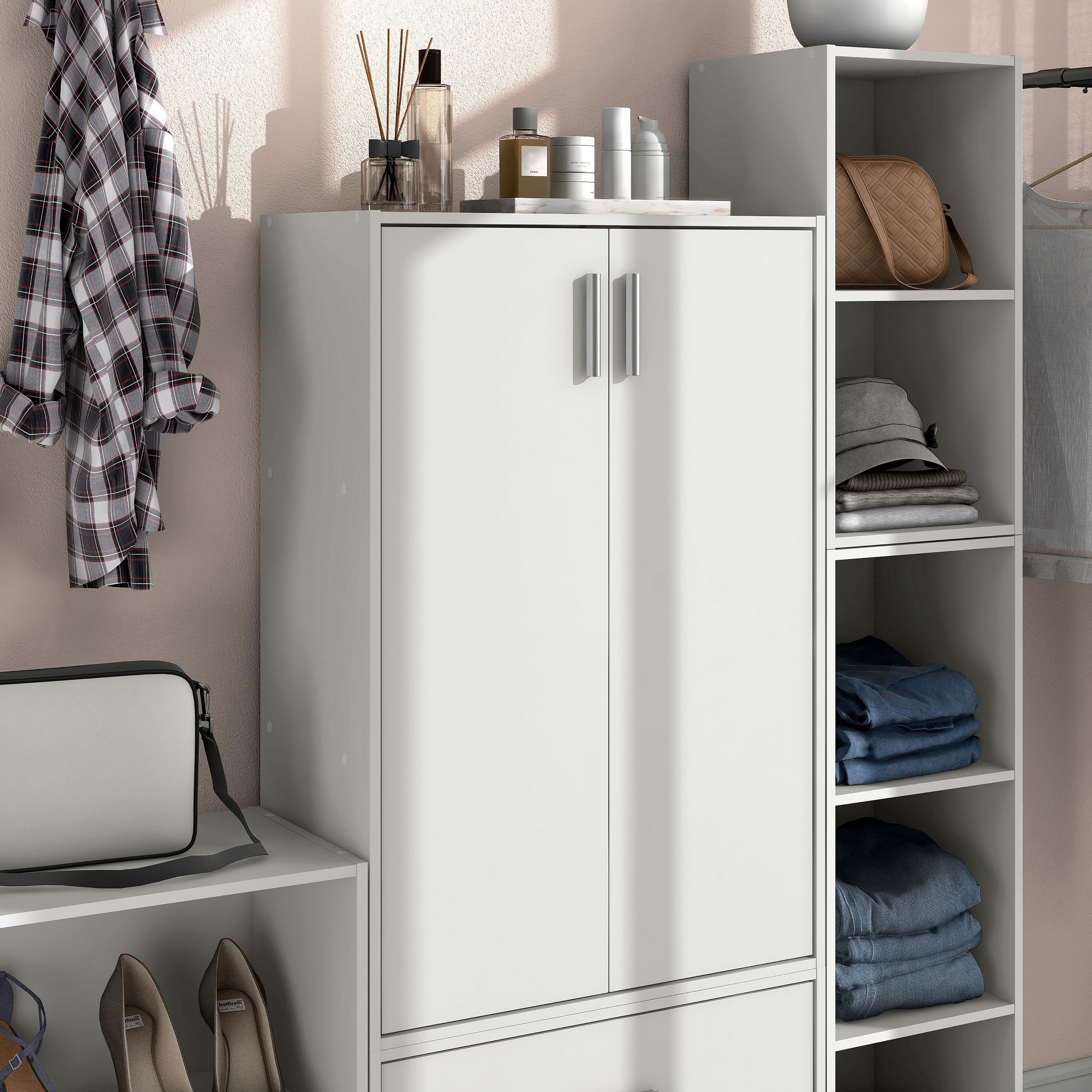 Furniture of America FGI-2381C2-DC Quincy White Composite 3 -Shelf Modular Bookcase with Doors ( 23.62-Inches W x 35.27-Inches H x 11.8-Inches D ) Finished