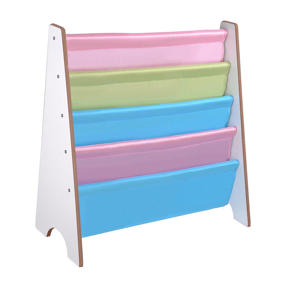 Yescom 06BRC01-5NYLON-07-LO Wood Kids Book Shelf Sling Storage Rack Organizer Bookcase Display Holder White