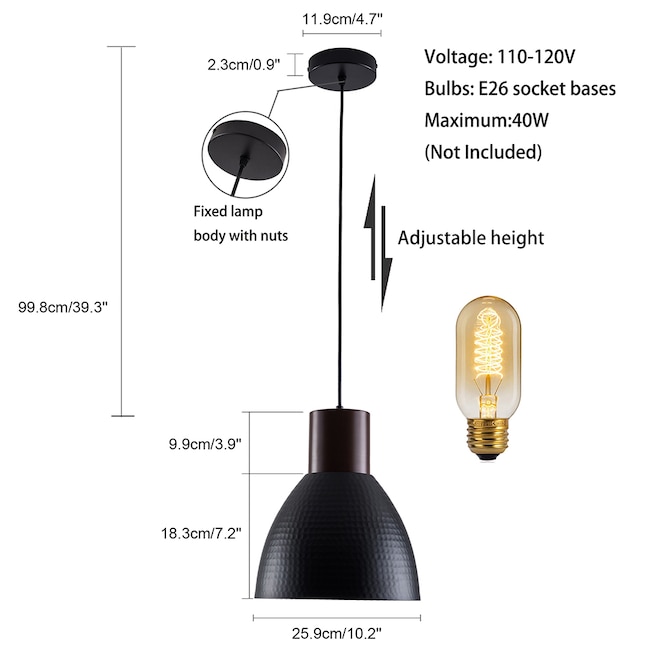 Oukaning Black Industrial Bowl Led; Hanging Pendant Light in the ...