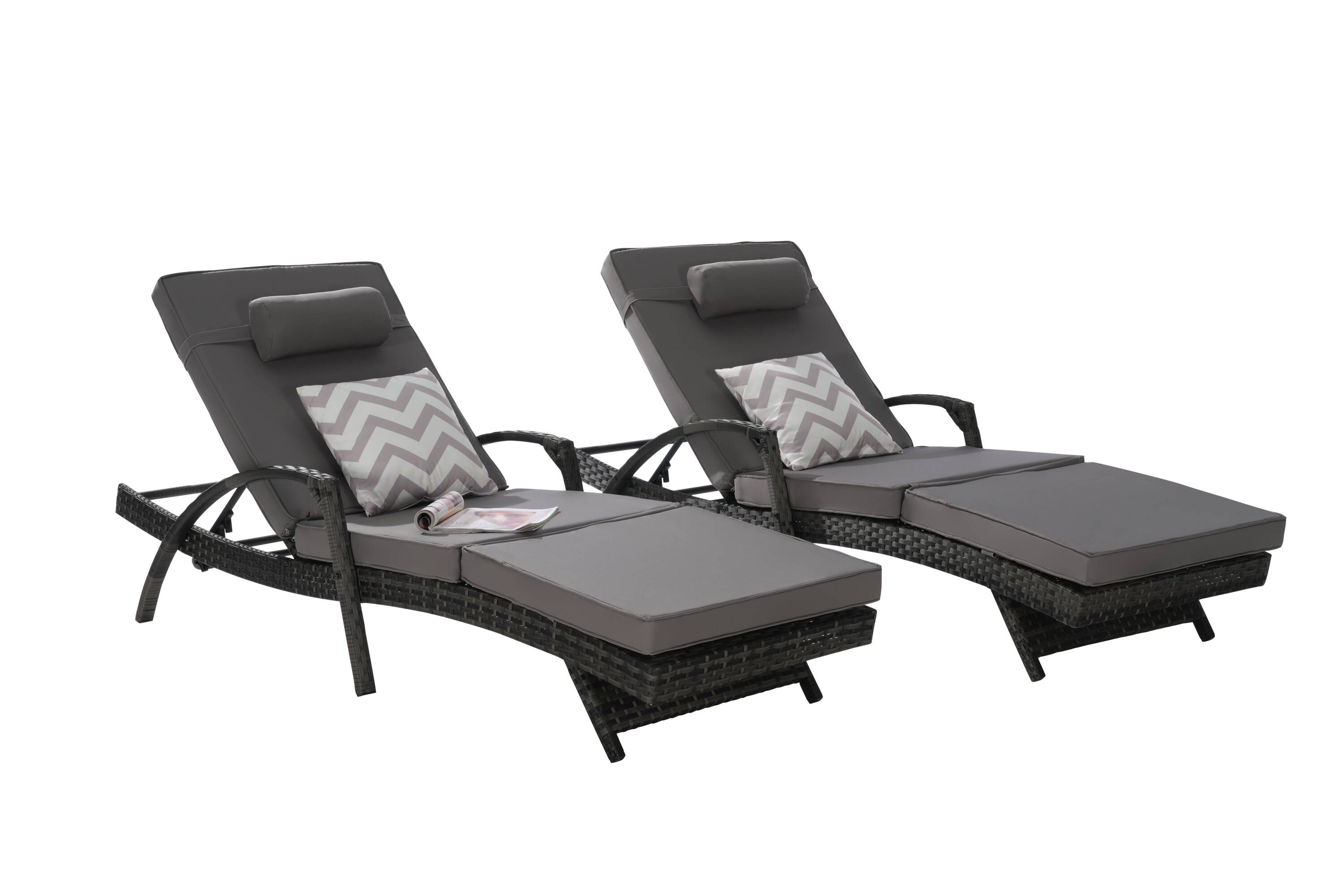 CESICIA ZM-SY-60 Patio Chairs Set of 2 Wicker Gray Metal Frame Stationary Recliner Chair with Gray Cushioned Seat