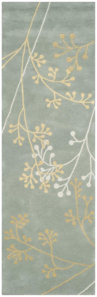 Safavieh SOH305A-28 Soho Sprig 2 x 8 (ft) Tufted Wool Light Blue Rectangular Indoor Floral/Botanical Runner rug