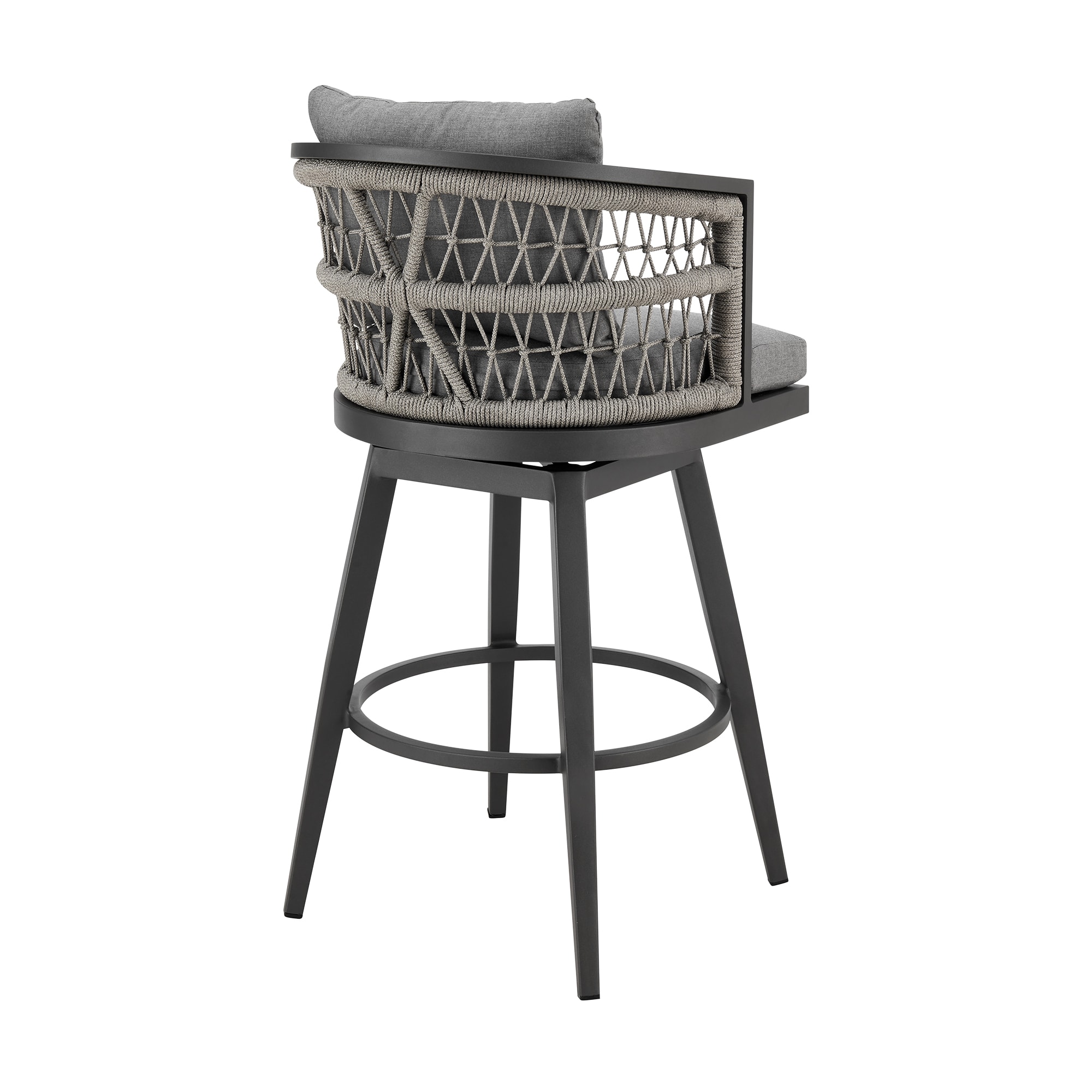 Zella Gray Aluminum Outdoor Swivel Bar Stool with Cushions