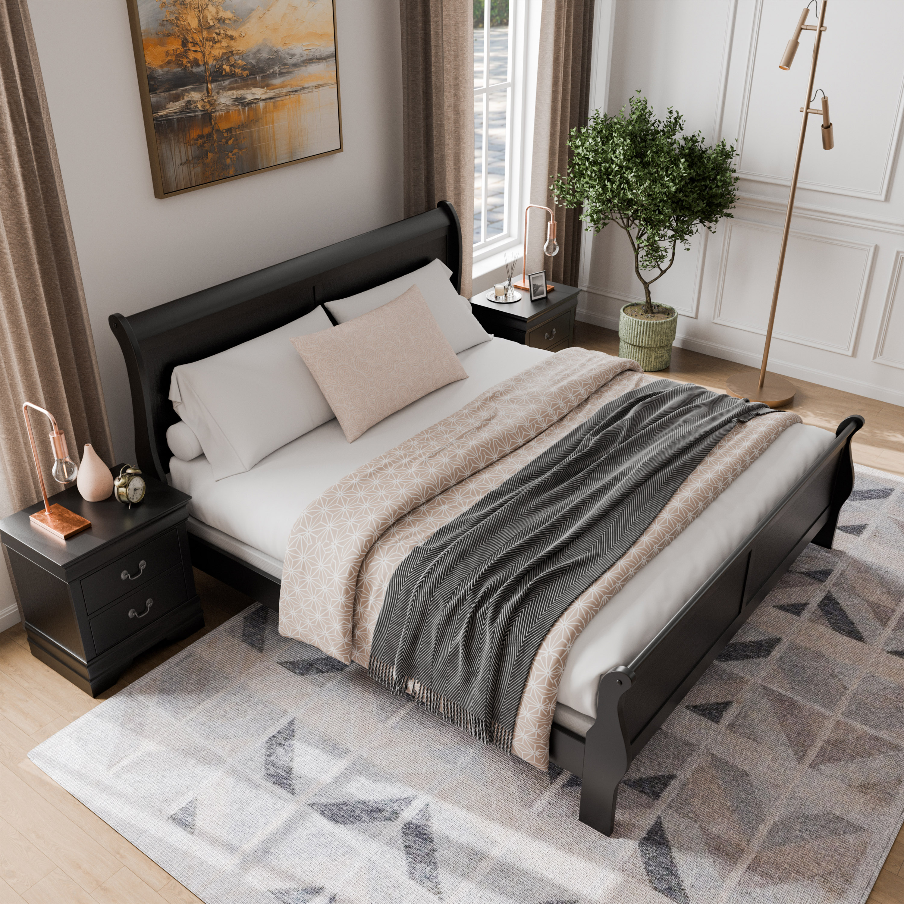 Furniture of America EC-7866BK-EK2NS Burkhart Black King Bedroom Set