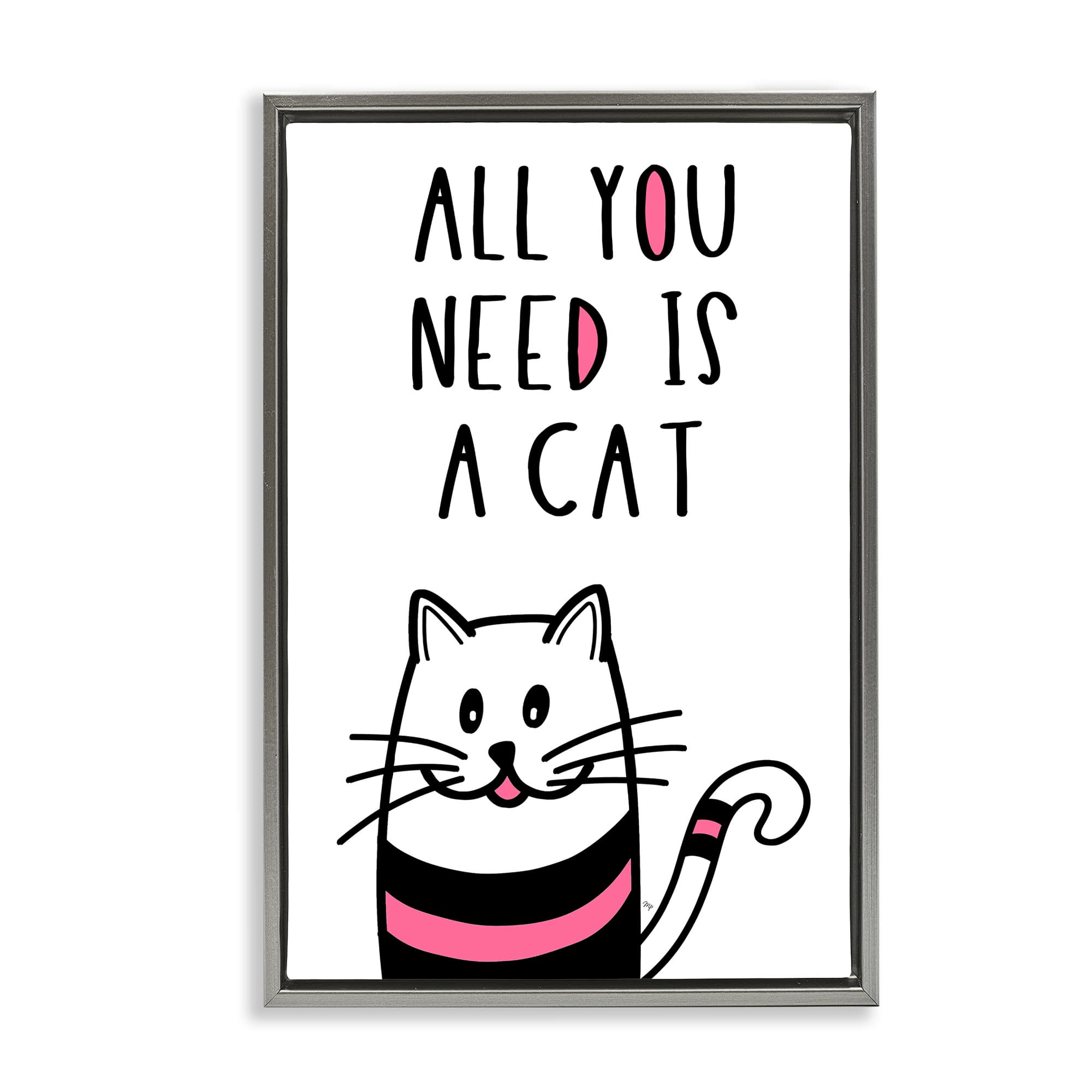 Stupell Industries BS-640-FFL-16X24 All You Need Is Cat Gray Framed Floater Canvas Wall Art By Martina Pavlova 17 x 25