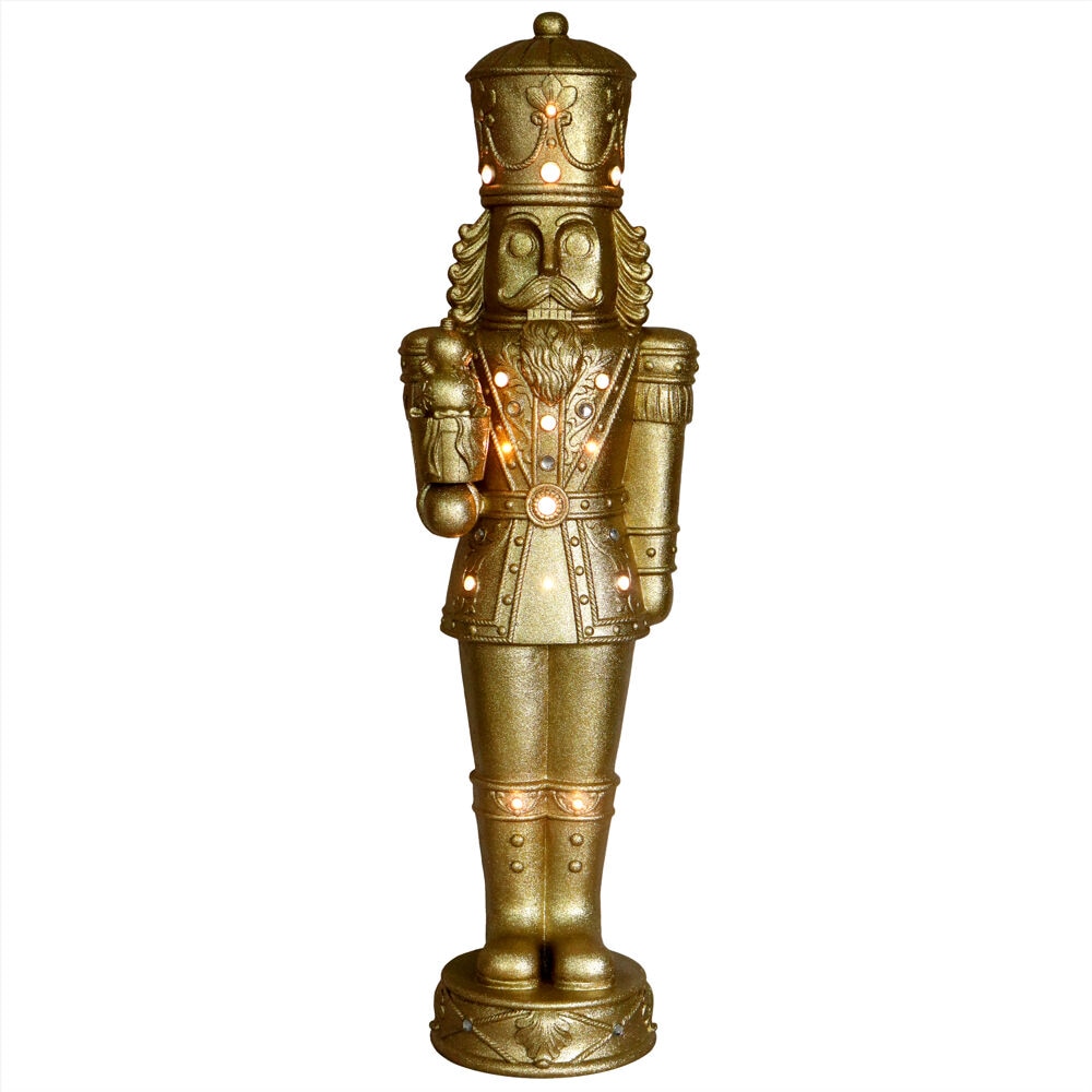 Fraser Hill Farm FFRS048-NC1-GLD 48-Inches Freestanding Nutcracker Free standing decoration with White LED Lights
