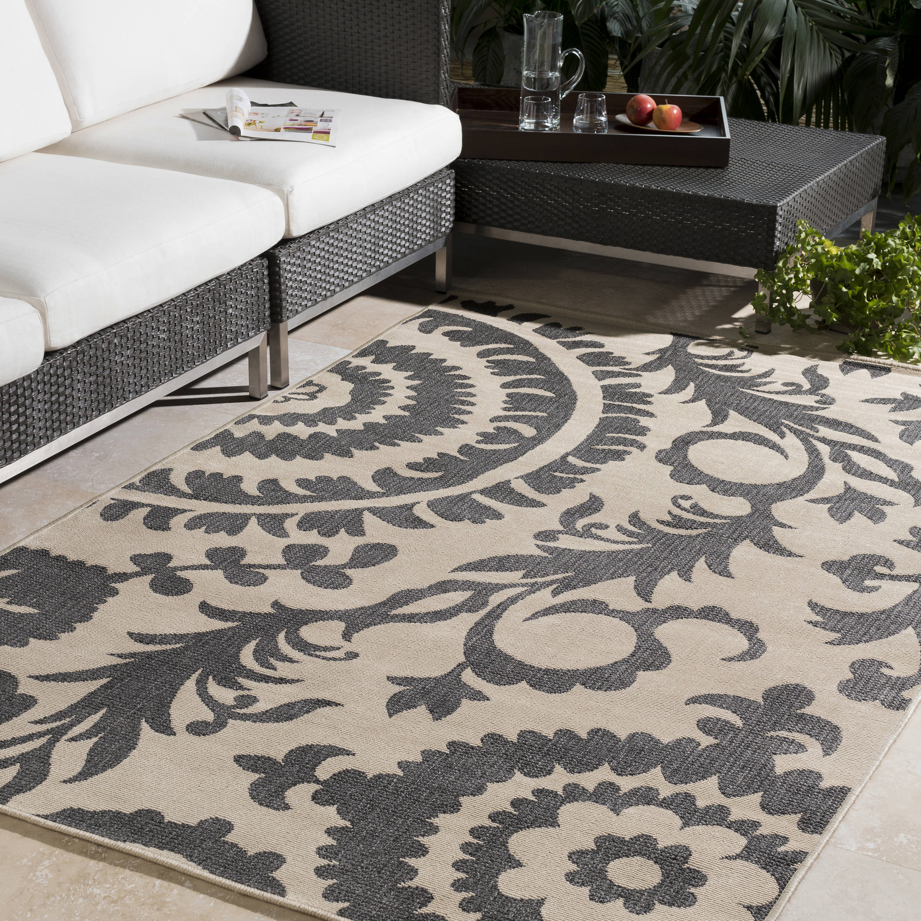 Livabliss ALF9612-3656 Alfresco 4 x 6 (ft) Synthetic Black Rectangular Indoor/Outdoor Medallion Bohemian/Eclectic Area rug