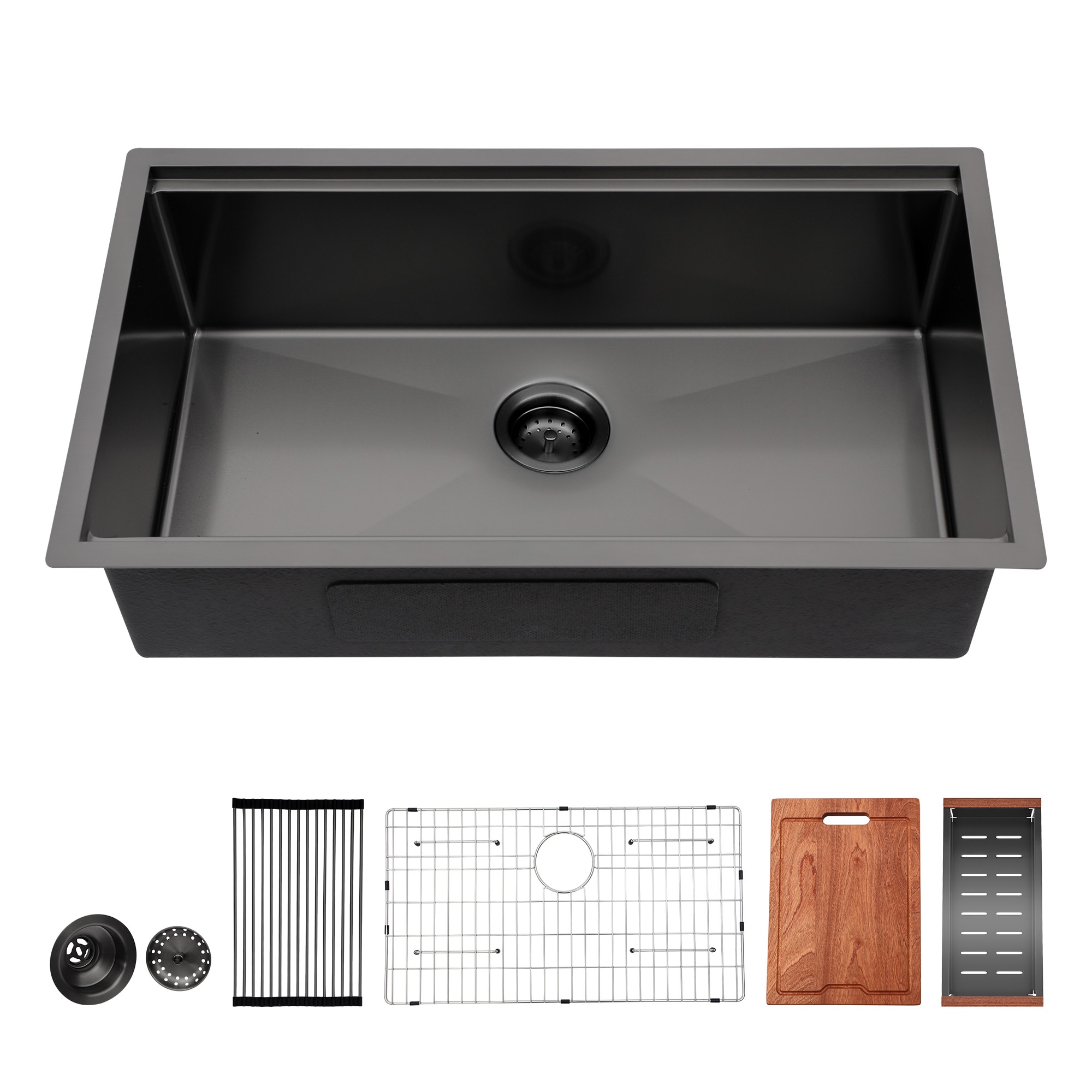 LIVIZA TLG-SS137116 Nano Coating Gunmetal Black Undermount 33-in x 19-in Stainless steel Single bowl 16 -Gauge Workstation Kitchen Sink with Drainboard