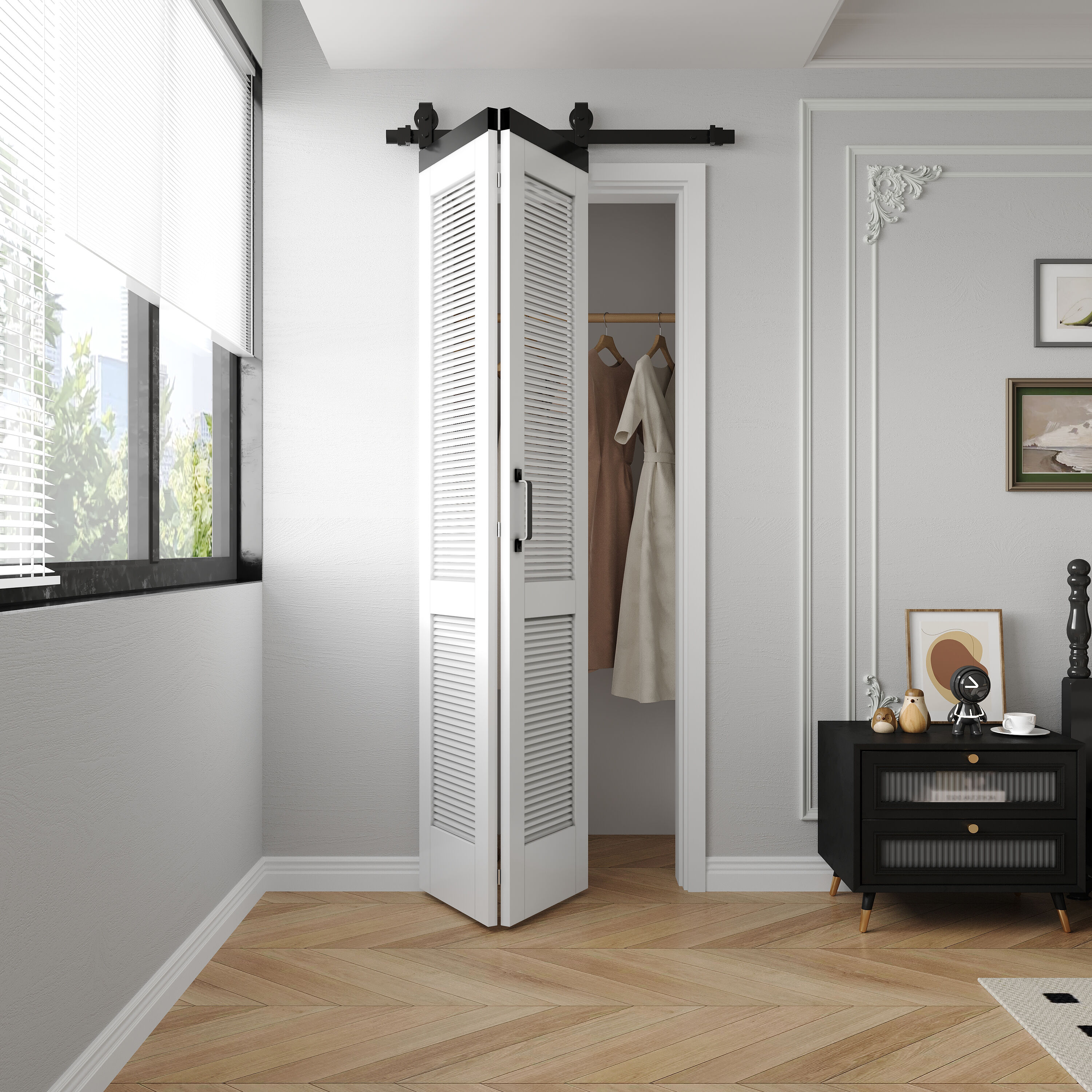 RELIABILT BIBARNDOOR04-34 34-in x 84-in white Primed Louver Wood Solid core Single bifold Barn Door (Hardware Included)