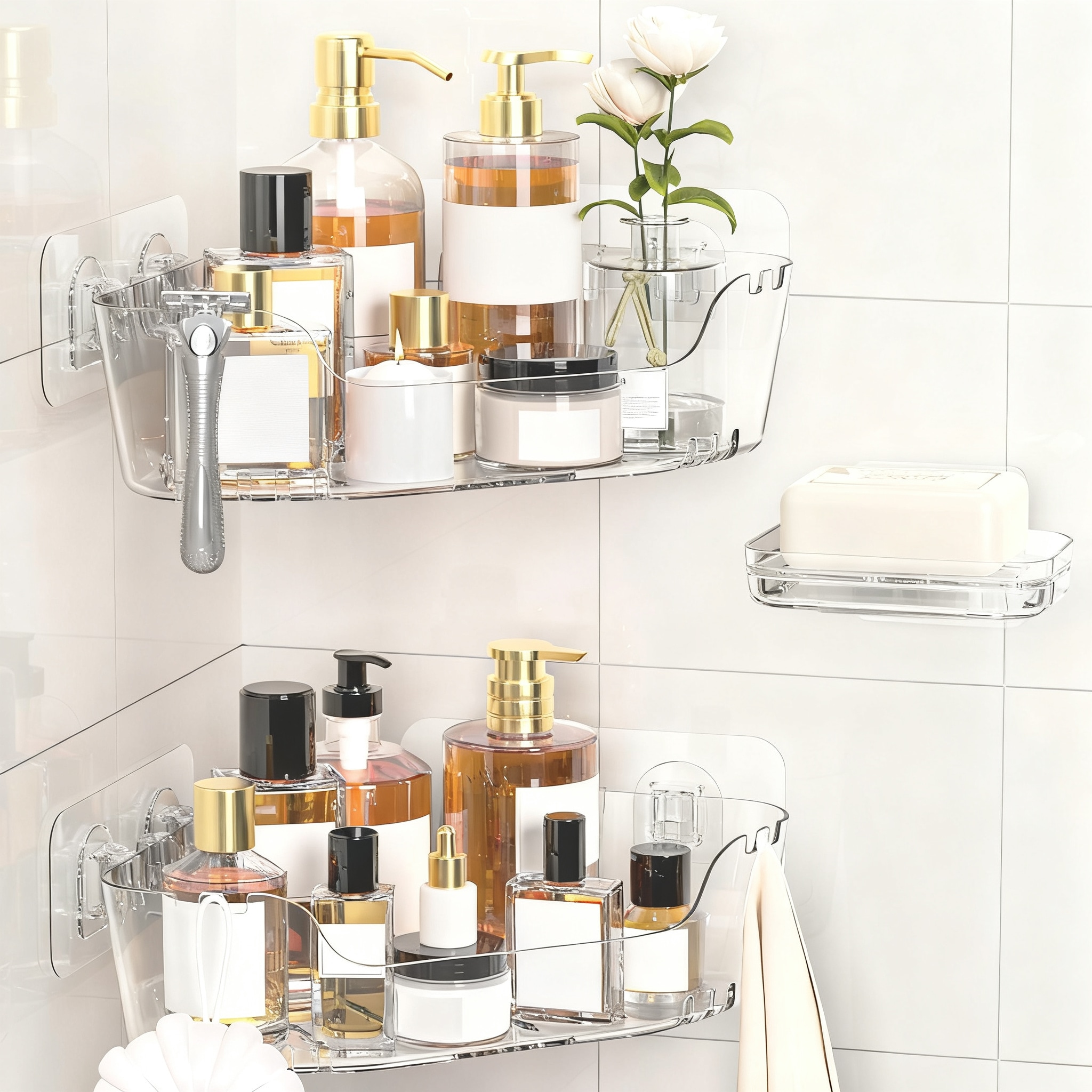 Lovav Corner Shower Caddy 3 Pack Adhesive Organizer Soap Holder No Drilling Rustproof Bathroom Shelves