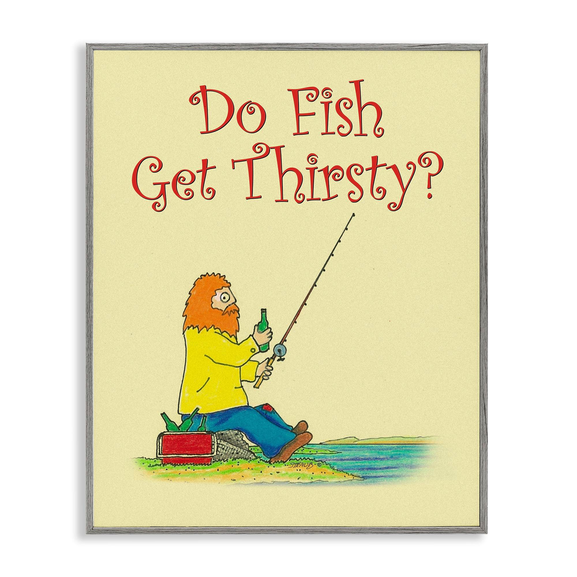 Stupell Industries BT-009-GFF-24X30 Do Fish Get Thirsty Humor Gray Framed Giclee Art By Roger Straub 24 x 30