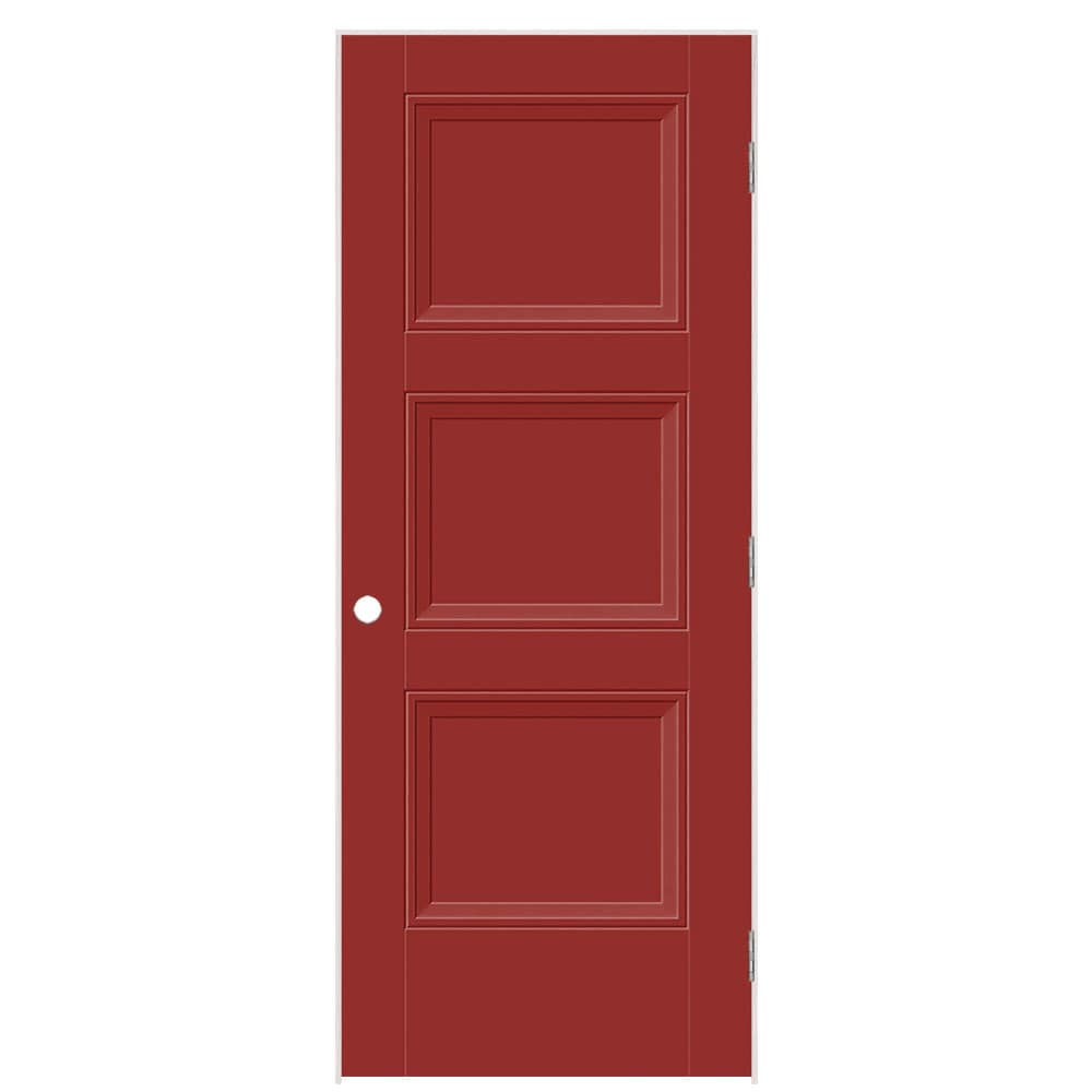 Masonite 1573379 32-in x 80-in Barn Red Solid core 3-panel square Left hand Smooth Prefinished Molded composite Flat Jamb Single Prehung Interior Door