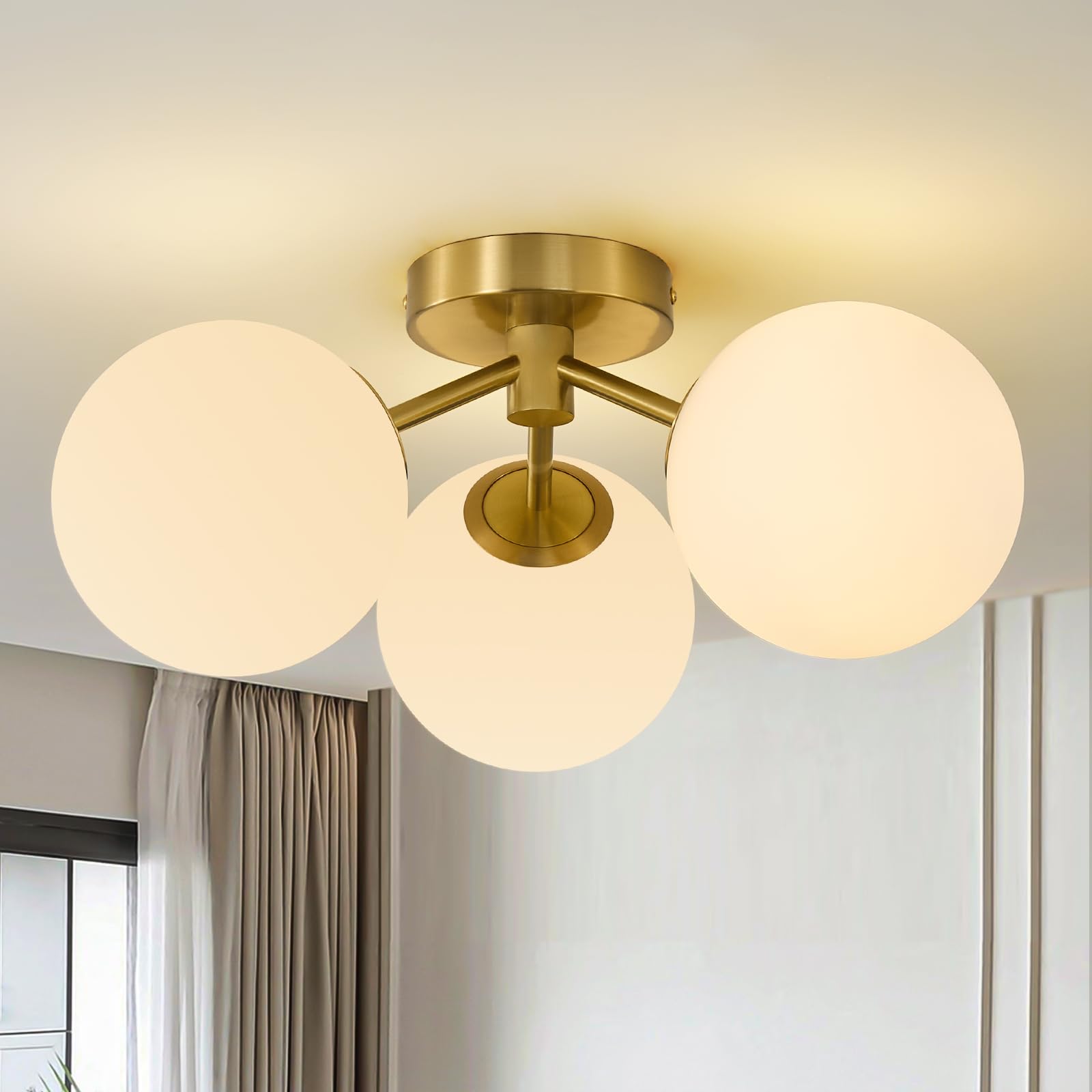 JVFCXXV -  Mid Century Modern Semi Flush Mount Ceiling Light with Three Milk Glass Shades for Bed...