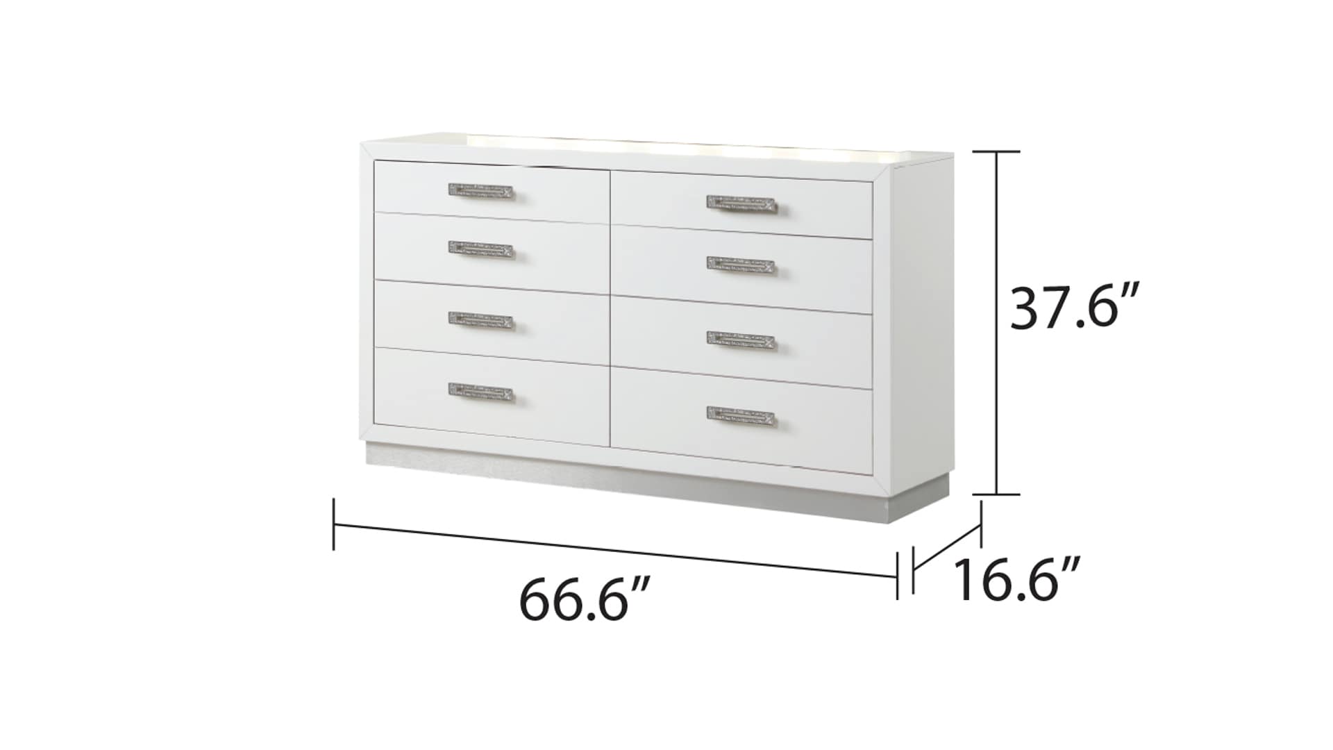 Milky White 8-Drawer Dresser with Mirror and Crystal Handles