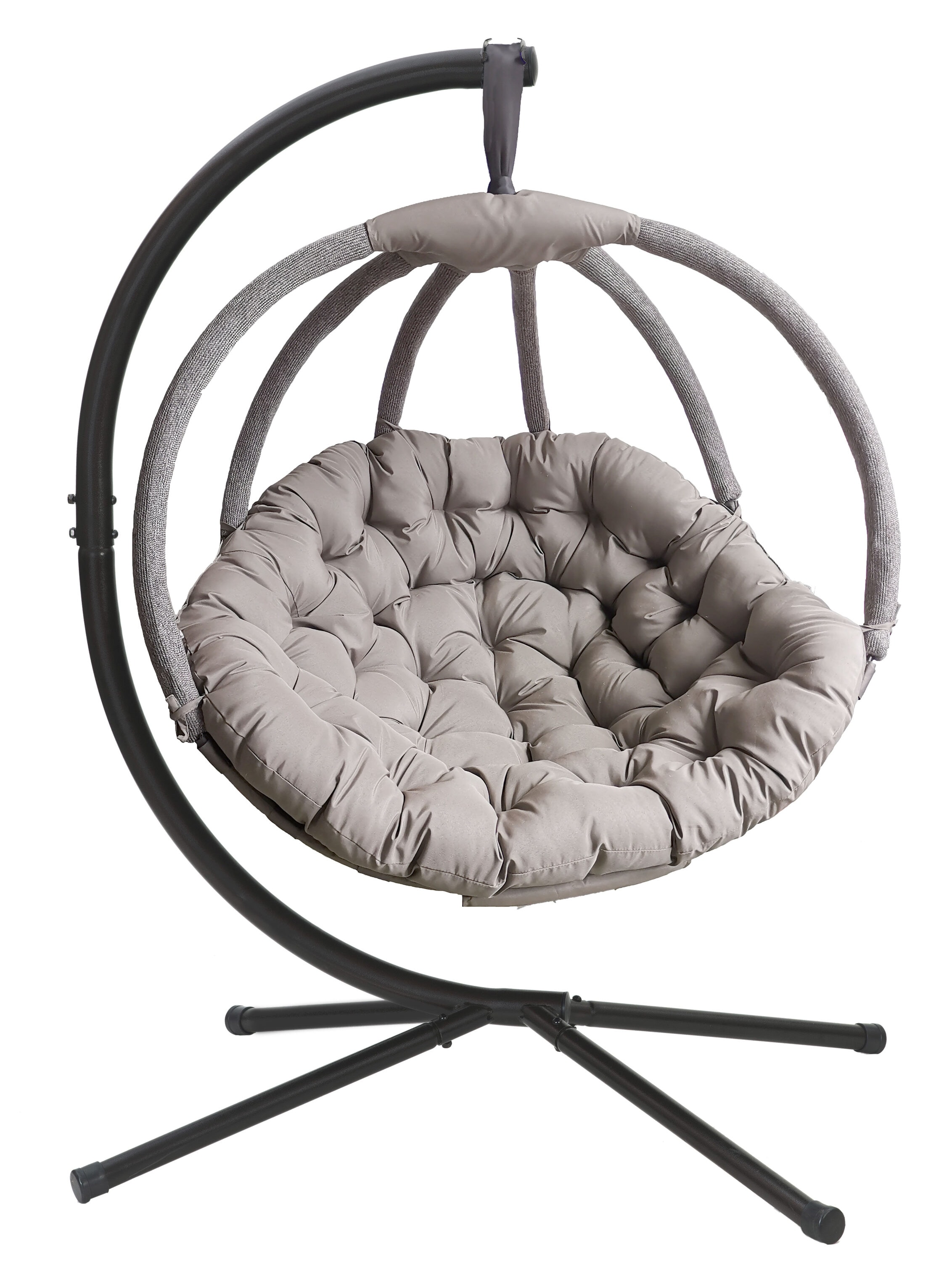 Flowerhouse FHOV100-SAND Hanging Ball Chair Brown Steel Frame Hanging Egg Chair with Brown Strap Seat