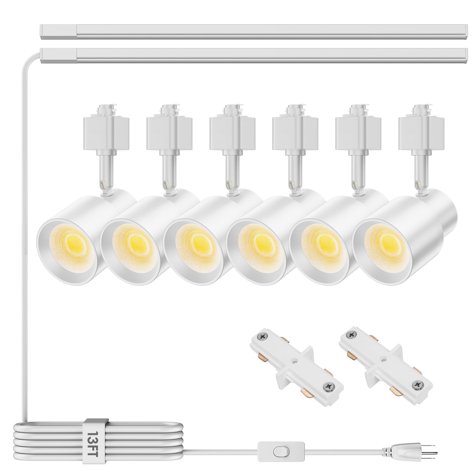 Vrbgify  LED Track Lighting Kit 6 Light 3000K Dimmable Plug In Fixture with 13FT Cord 6FT H Track Rails White for Kitchen Living Room Bedroom
