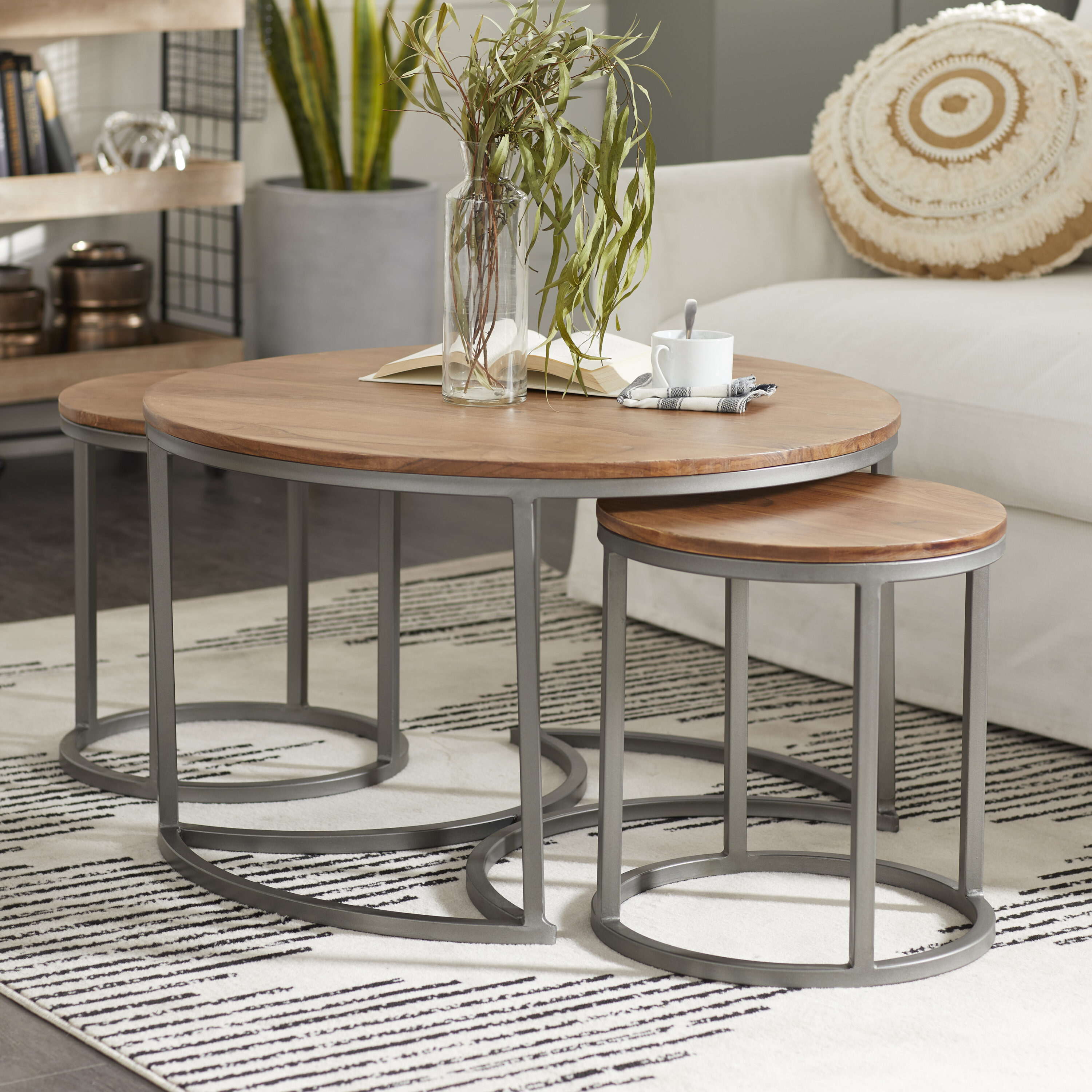 Zimlay Set of 3 Brown Metal Contemporary Coffee Table 28820