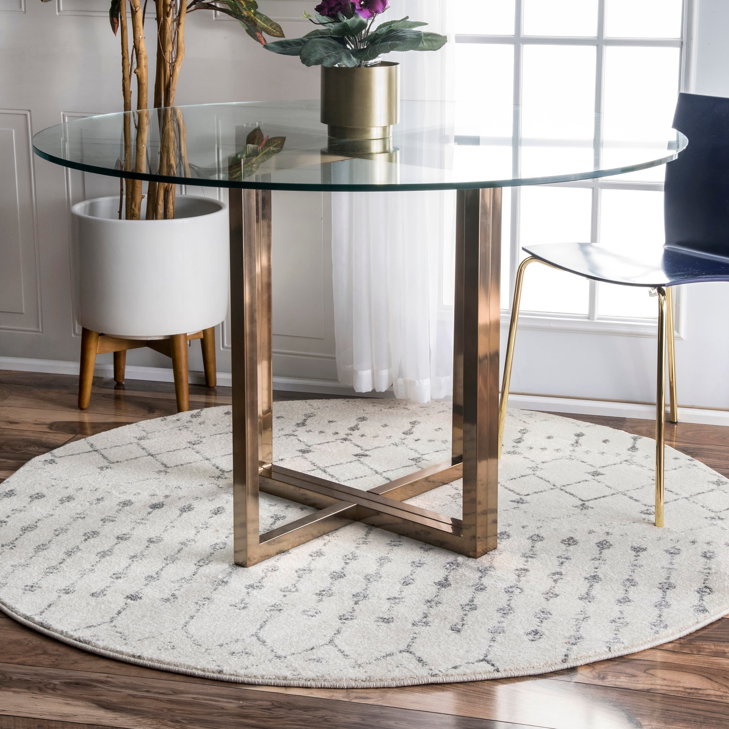 nuLOOM RZBD16A-505R Blythe 5 x 5 (ft) Polypropylene Gray Round Indoor Geometric Moroccan Area rug