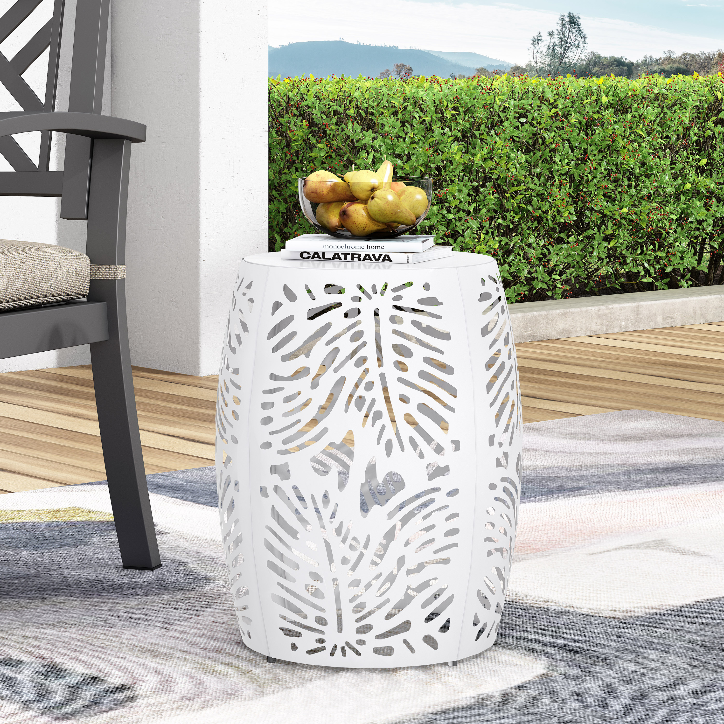 Direct Wicker DWT-73613-WH Rosy Round Outdoor End Table 16.5-in W x 16.5-in L