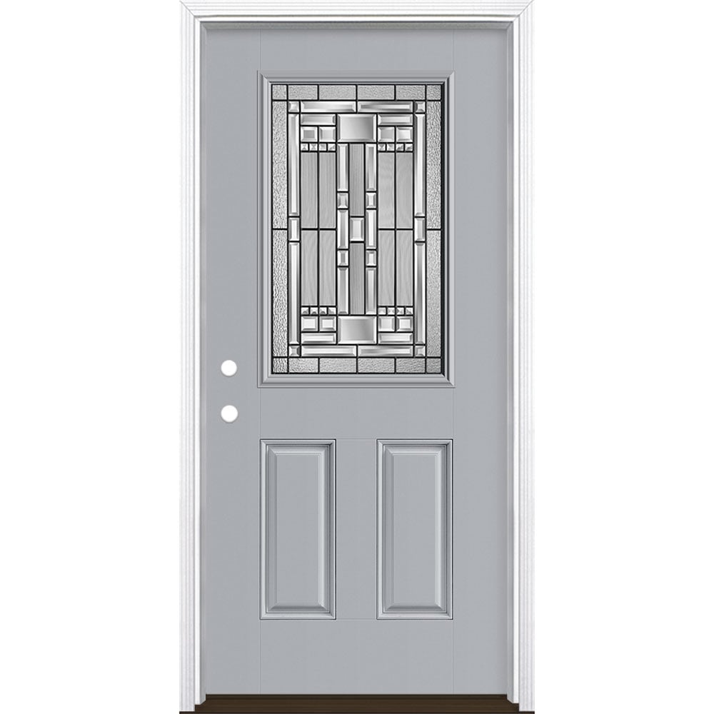 Masonite 3421270 Naples 36-in x 80-in x 4-9/16-in Fiberglass Half lite Right-hand inswing Infinity Gray Painted Prehung Front Door with Brickmould Insulating core