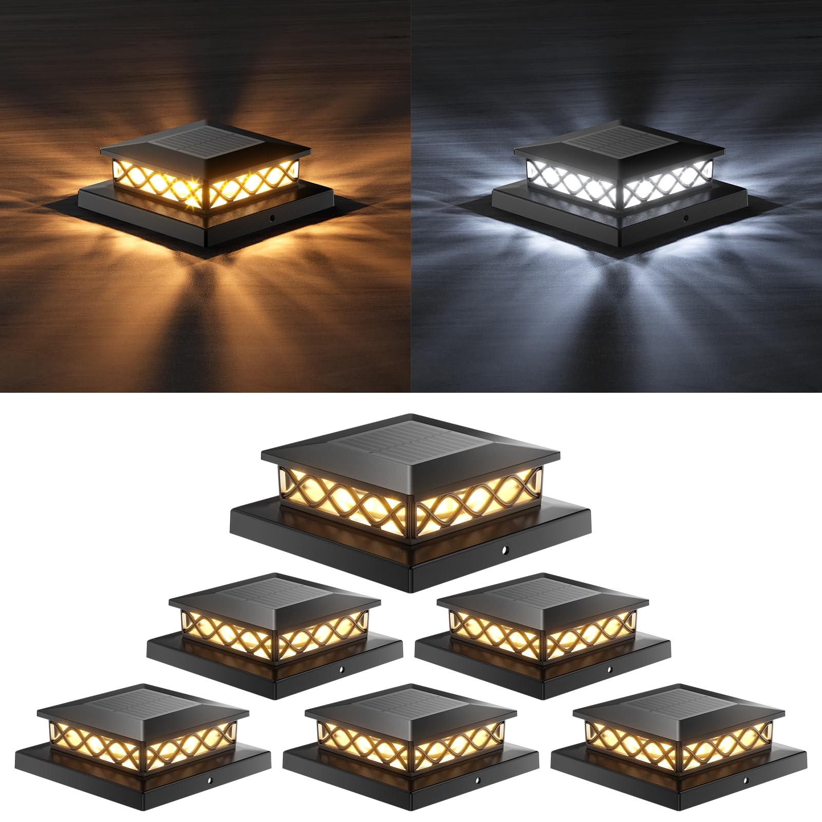 Complete Dark Color Vrbgify Solar Post Cap Lights 6 Pack Outdoor Fence Deck Lighting Auto ...