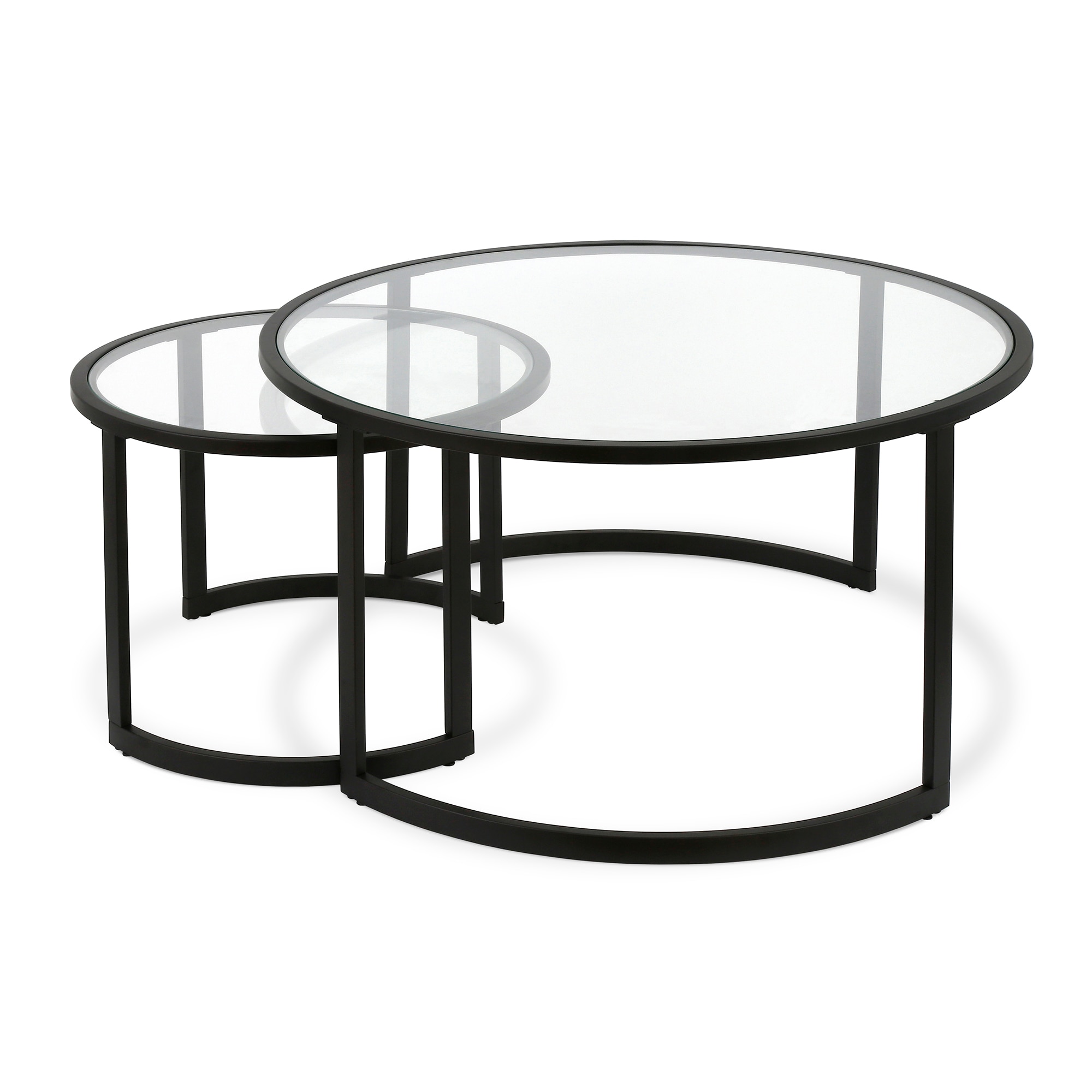 Eclipse 36" Blackened Bronze Metal & Glass Round Nesting Coffee Tables