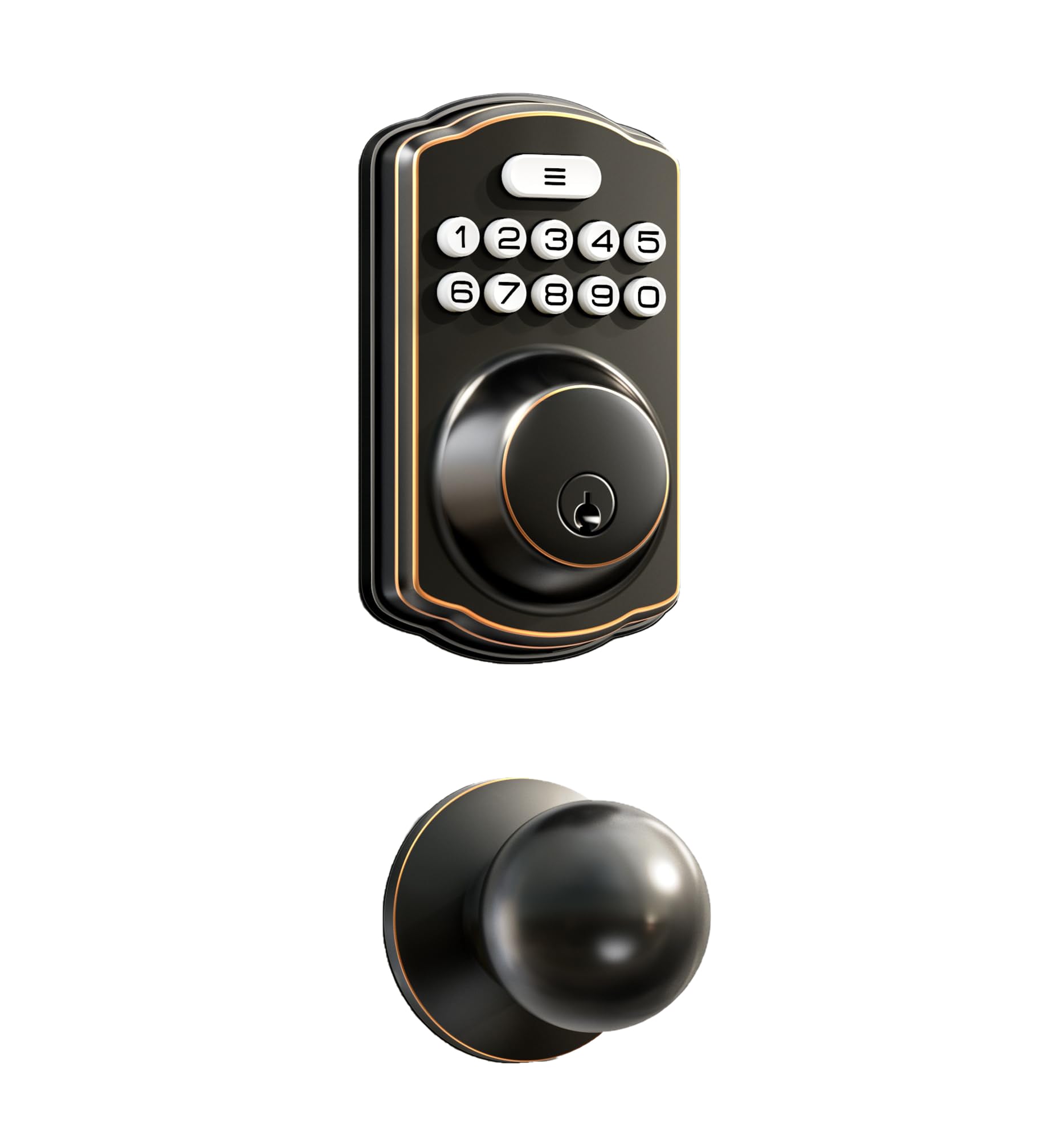 Etokfoks  keyless entry door lock set with electronic backlit keypad deadbolt and two knobs auto lock oil rubbed bronze finish for front door