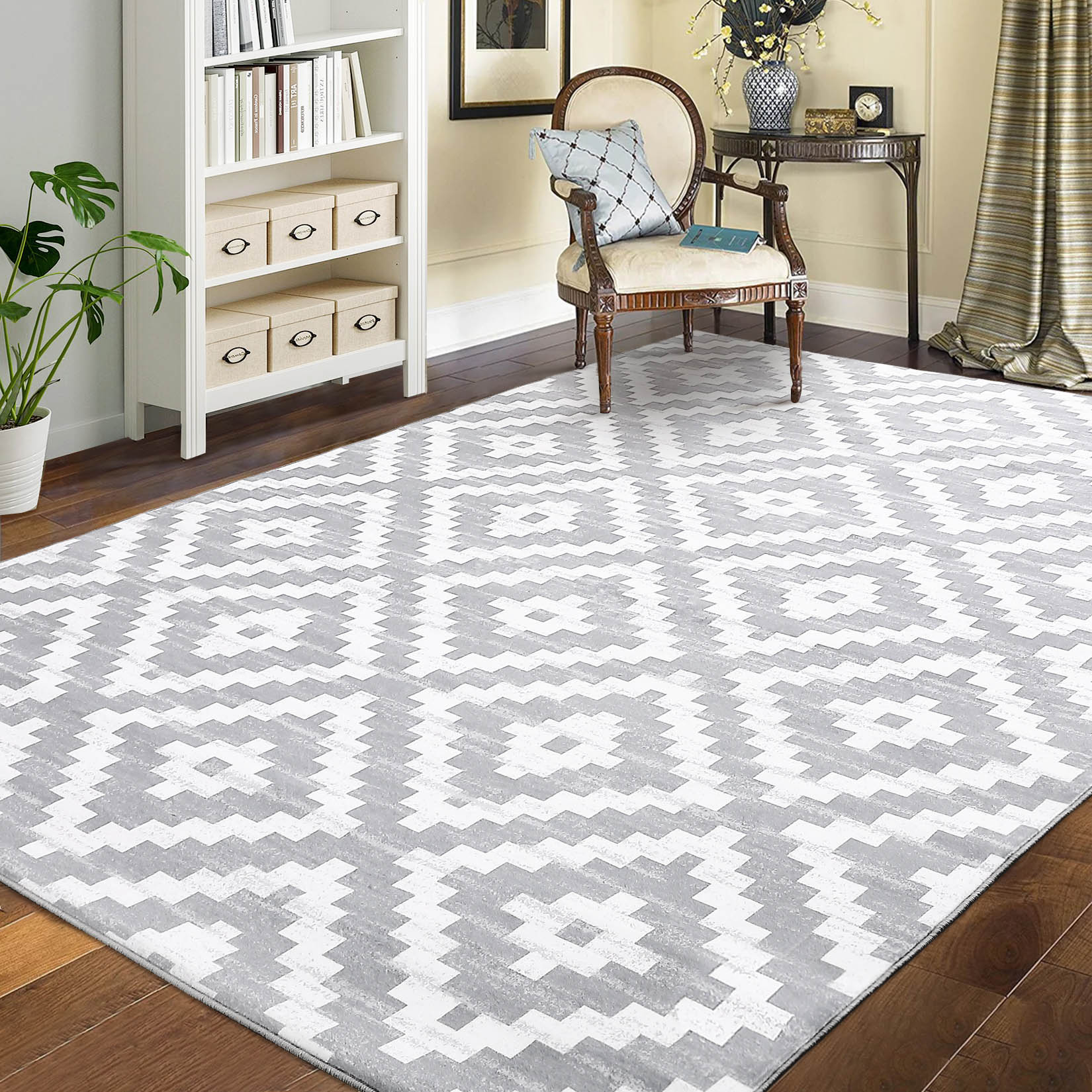Garvee YXY-LO-PHO-15F0YLSR 5 x 7 (ft) Loomed Polyester Gray Rectangular Indoor Geometric Mid-Century Modern Machine washable Area rug