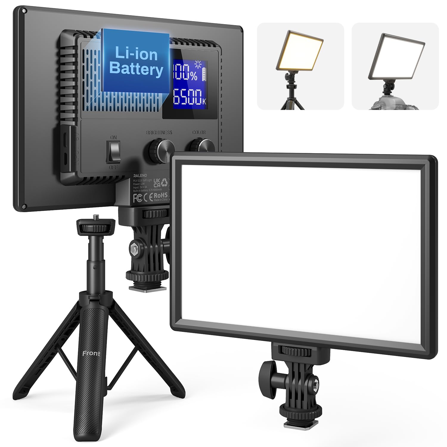 Vrbgify  LED Video Light Panel 116 Lamp Beads 2500K to 6500K 0 to 100 Percent Dimming LCD Display 7 Inch Mini Stand 1 Piece for Camera Video Conference