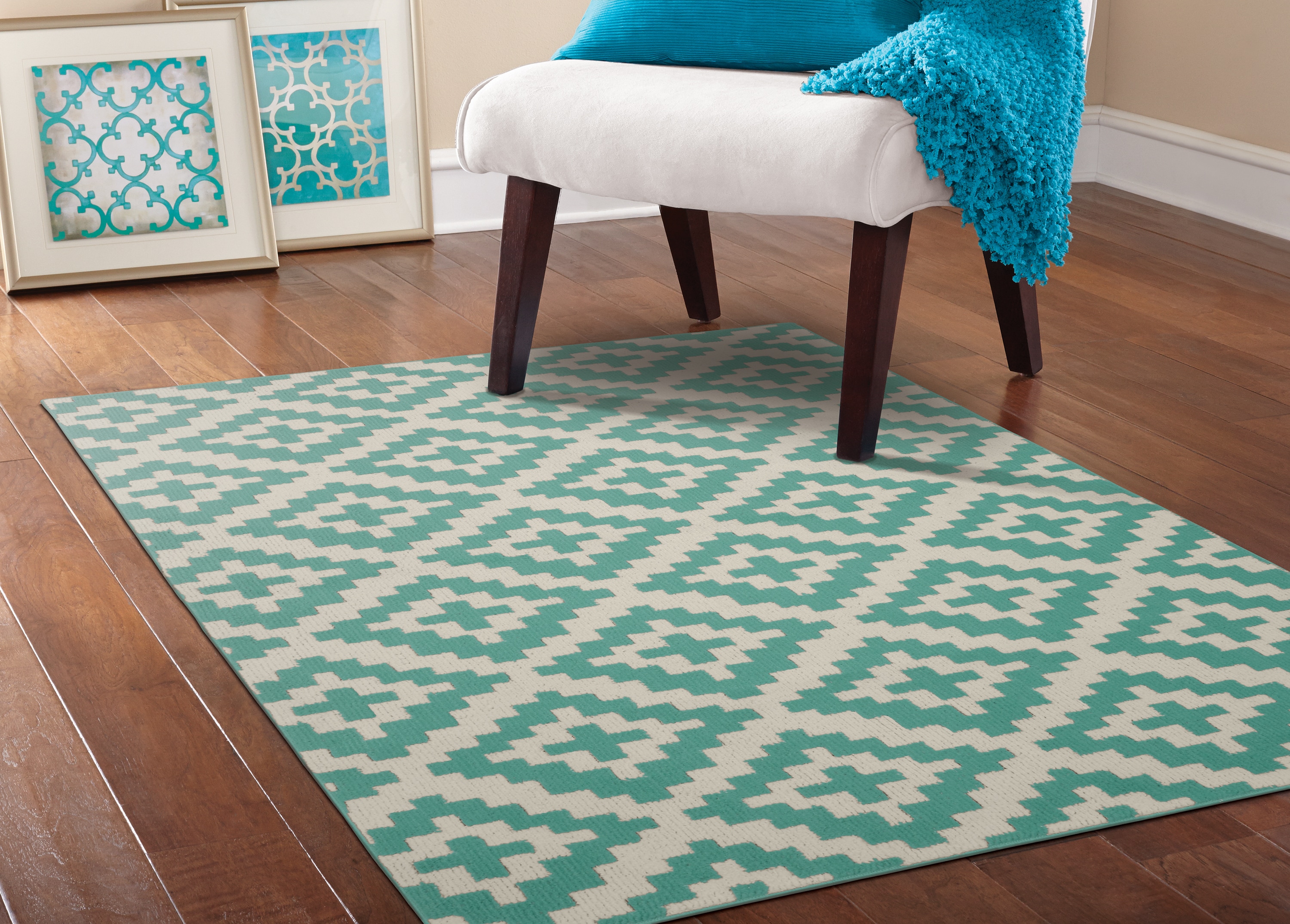 Garland Rug CC170A060084F4 Southwest 5 x 7 (ft) Tufted Polypropylene Teal/Ivory Rectangular Indoor Solid Southwestern Area rug