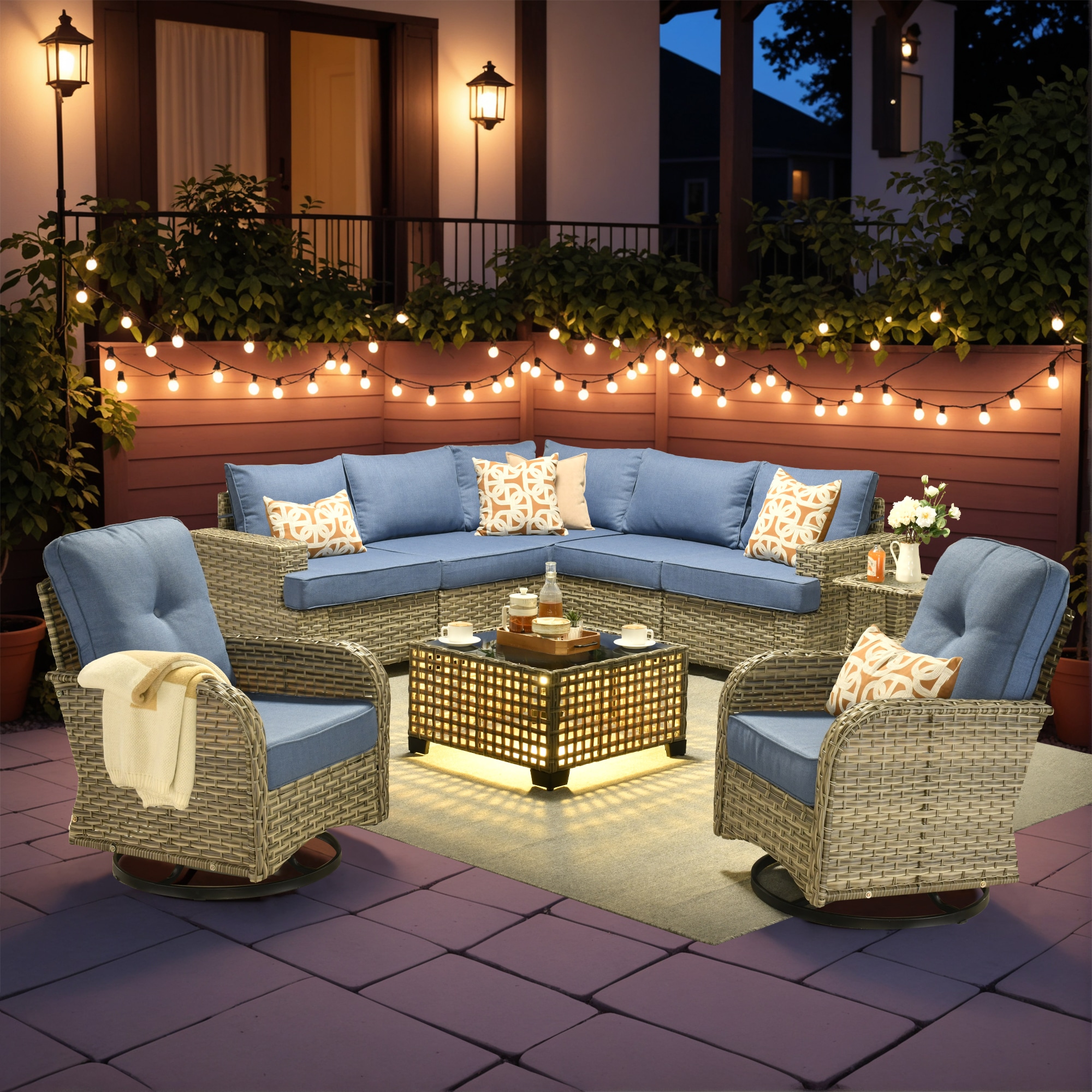 ALTRIGUS 6L-VYZTBS5092-AL 9 -Piece Wicker Patio Sofa Conversation Set with Blue Cushions