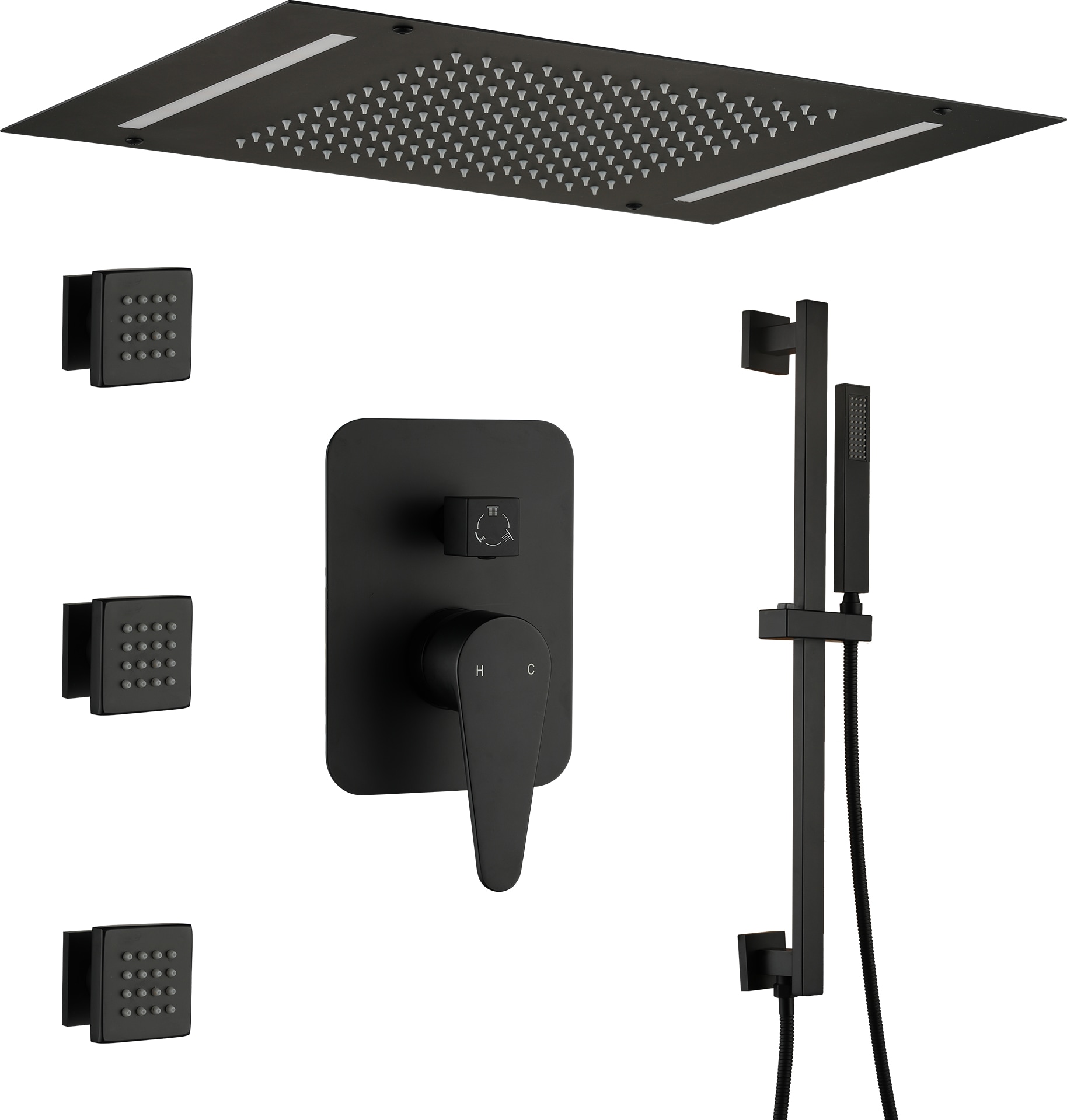 CASAINC CA-A4372-MB Matte Black 20-in Built-In Shower Faucet System with 3-way Diverter ( Thermostatic Valve Included )