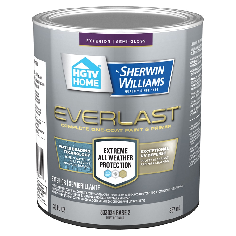 HGTV HOME by Sherwin-Williams EV0015002-14 Everlast Semi-gloss Base 2 Tintable Latex Exterior Paint + Primer ( 1-quart )