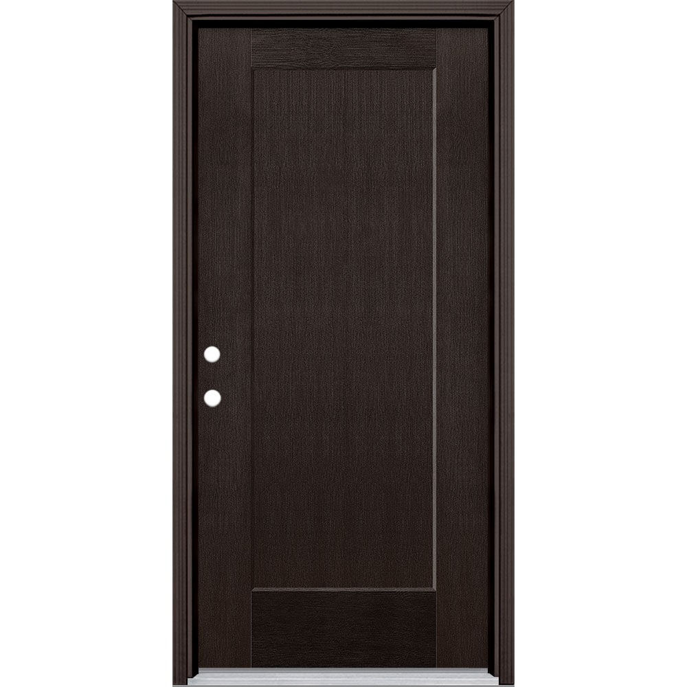Masonite 5204195 Lincoln Park 36-in x 80-in x 4-9/16-in Fiberglass No glass Right-hand inswing Walnut Stained Prehung Single door Front Door with Brickmould Insulating core