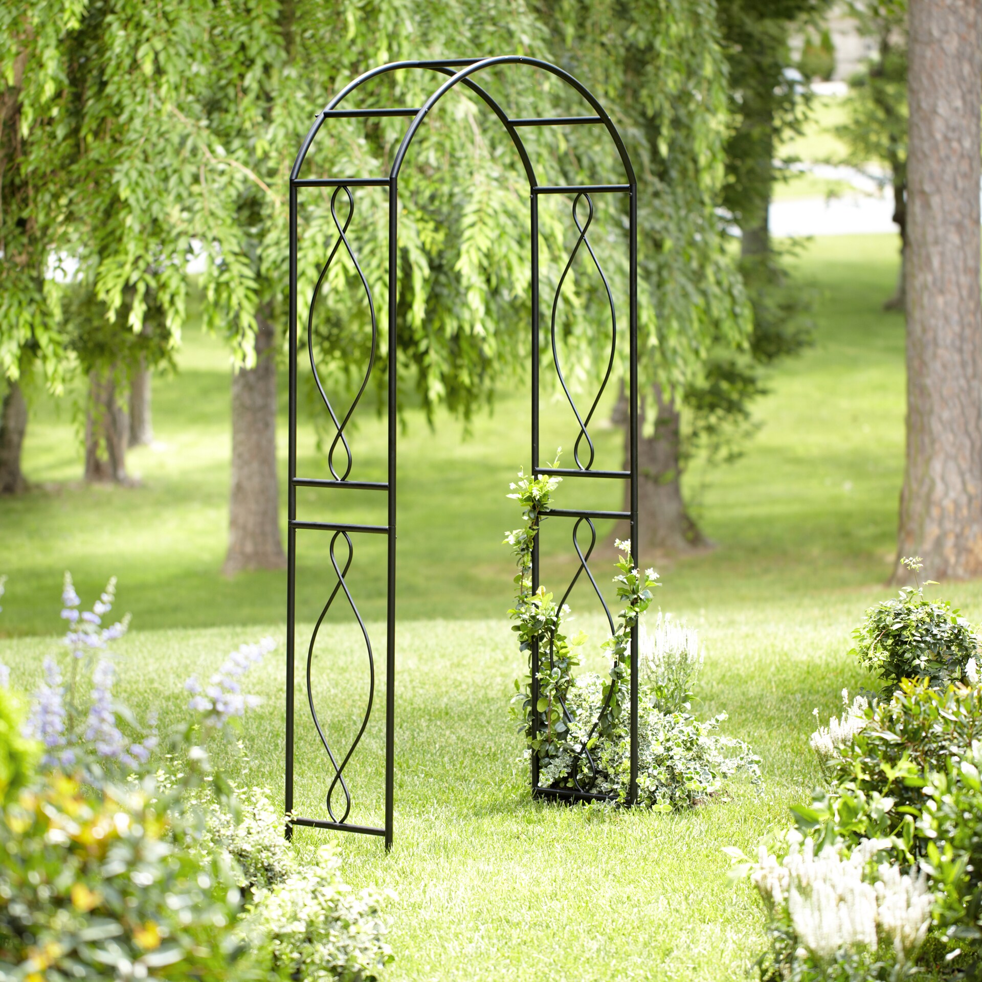 Garden Treasures 3.275-ft W x 7.541-ft H Black Garden Arbor in the ...