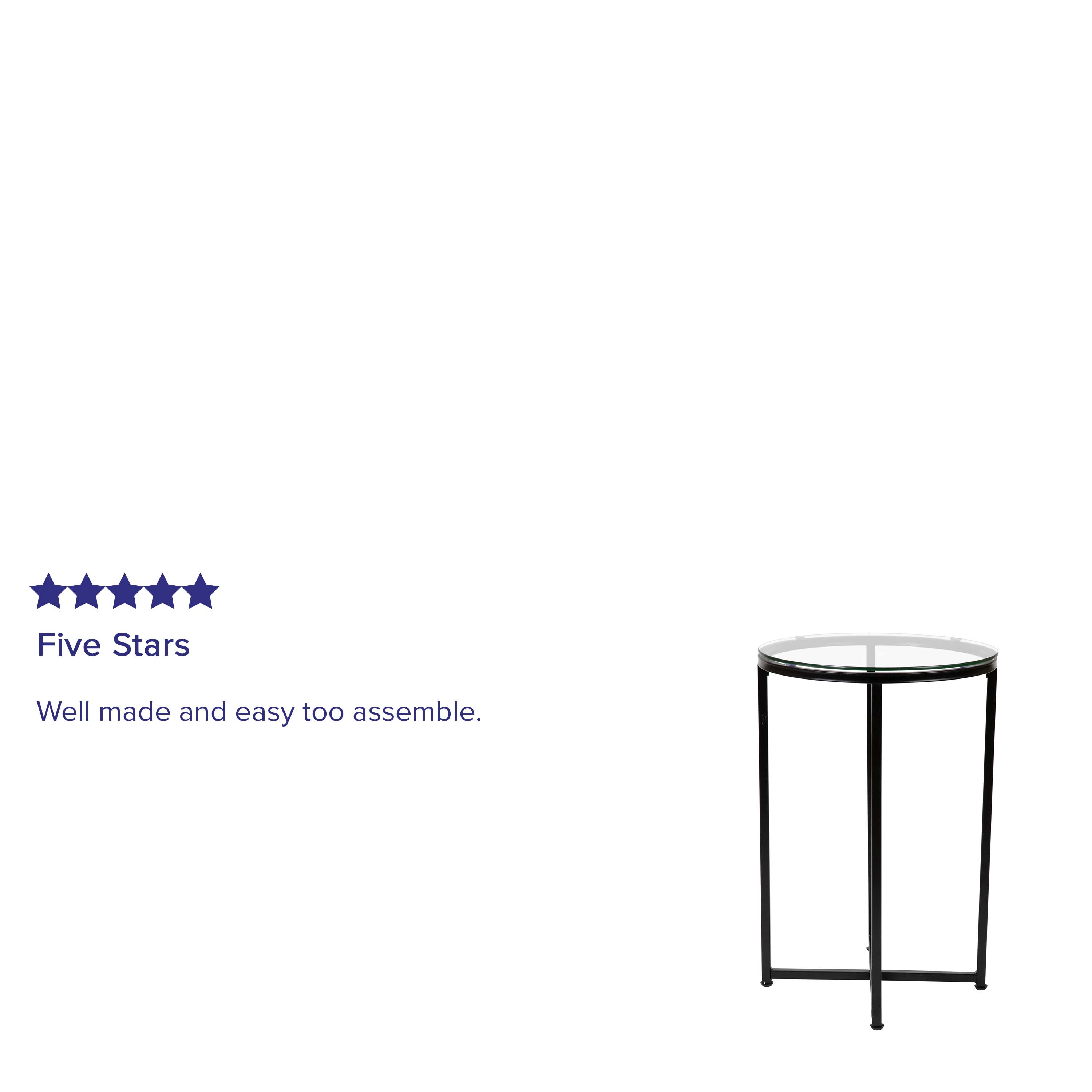 Round Clear Glass End Table with Matte Black Metal Frame