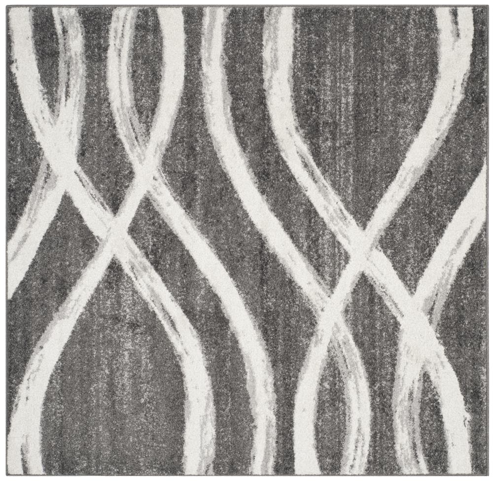 Safavieh ADR125R-4SQ Adirondack Rosten 4 x 4 (ft) Loomed Polypropylene Charcoal/Ivory Square Indoor Abstract Lodge Area rug