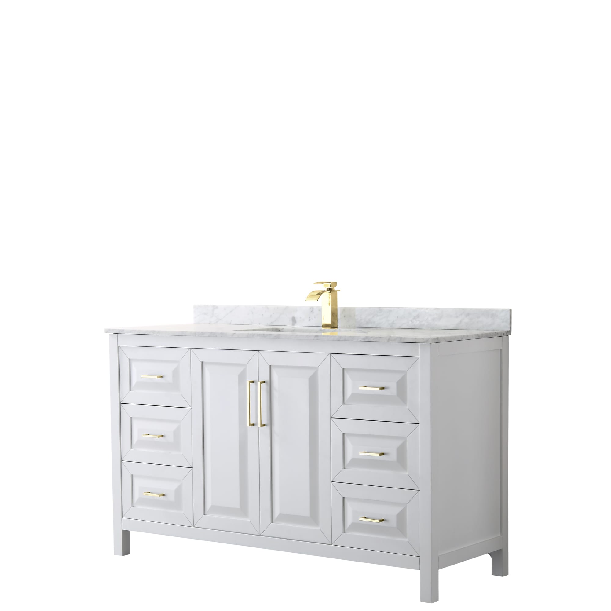 Wyndham Collection WCV252560SWGCMUNSMXX Daria 60-in White with Brushed Gold Trim Undermount Single sink Bathroom Vanity with White Carrara Marble Marble Top