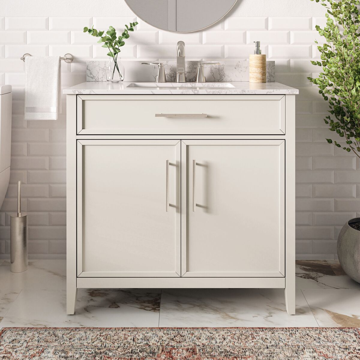 Origin 21 LWS36BMSV Sybil 36-in Muse Gray Undermount Single Sink Bathroom Vanity with White Engineered Calacatta Veined Engineered Stone Top