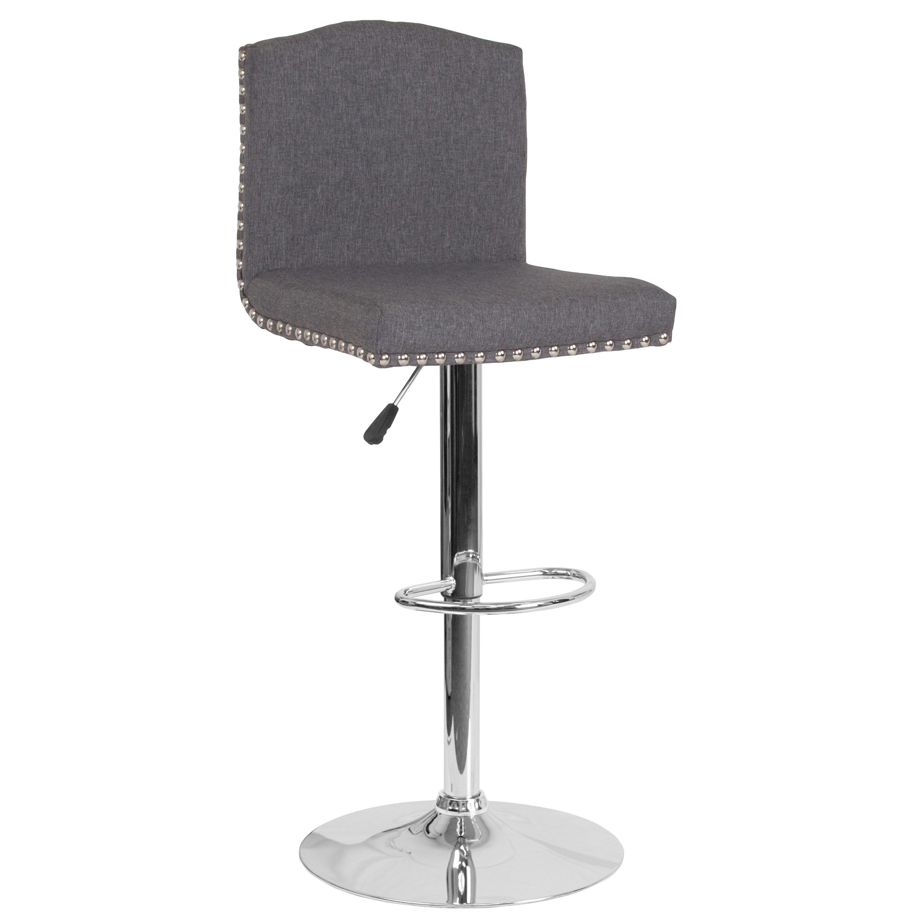 Flash Furniture 889142336839 Bellagio Dark Gray Fabric 32.5-in H Adjustable height Upholstered Swivel Metal Bar Stool Back
