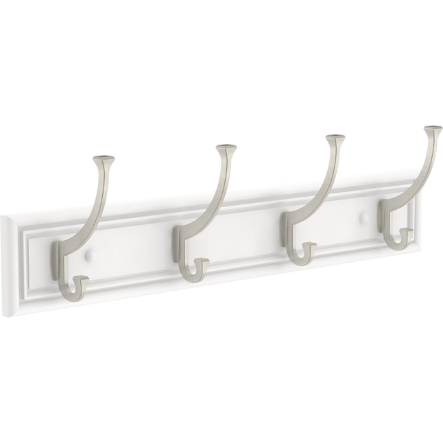Franklin Brass 4-Hook 3.874-in x 6.4095-in H Pure White and Satin Nickel  Decorative Wall Hook (35-lb Capacity) at