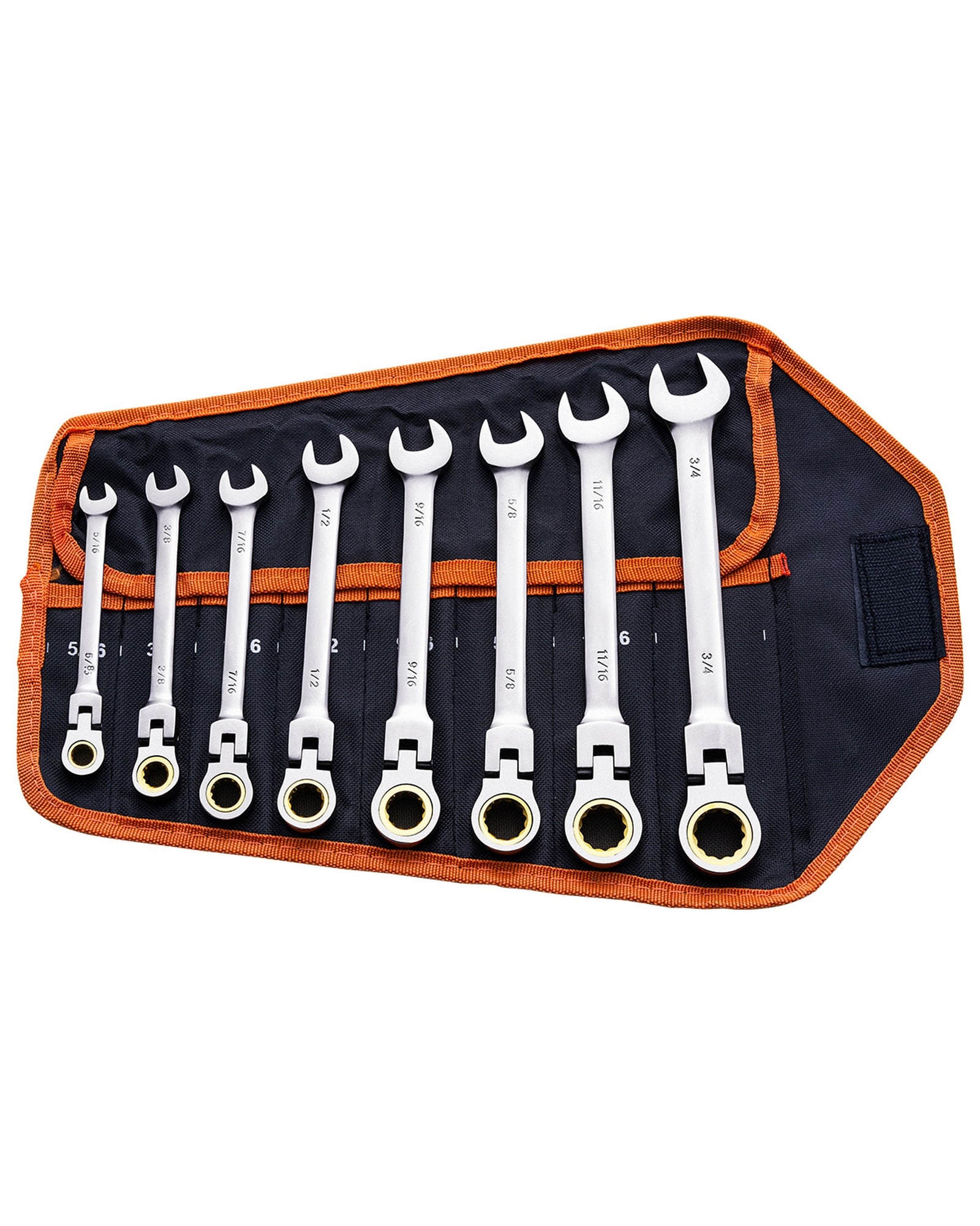 GIVIMO 8-pc SAE 5/16-in To 3/4-in 72-Tooth 180-Degree Flex-Head Chrome Vanadium Steel Combination Ratcheting Wrench Set #LW018GIVSS093-N