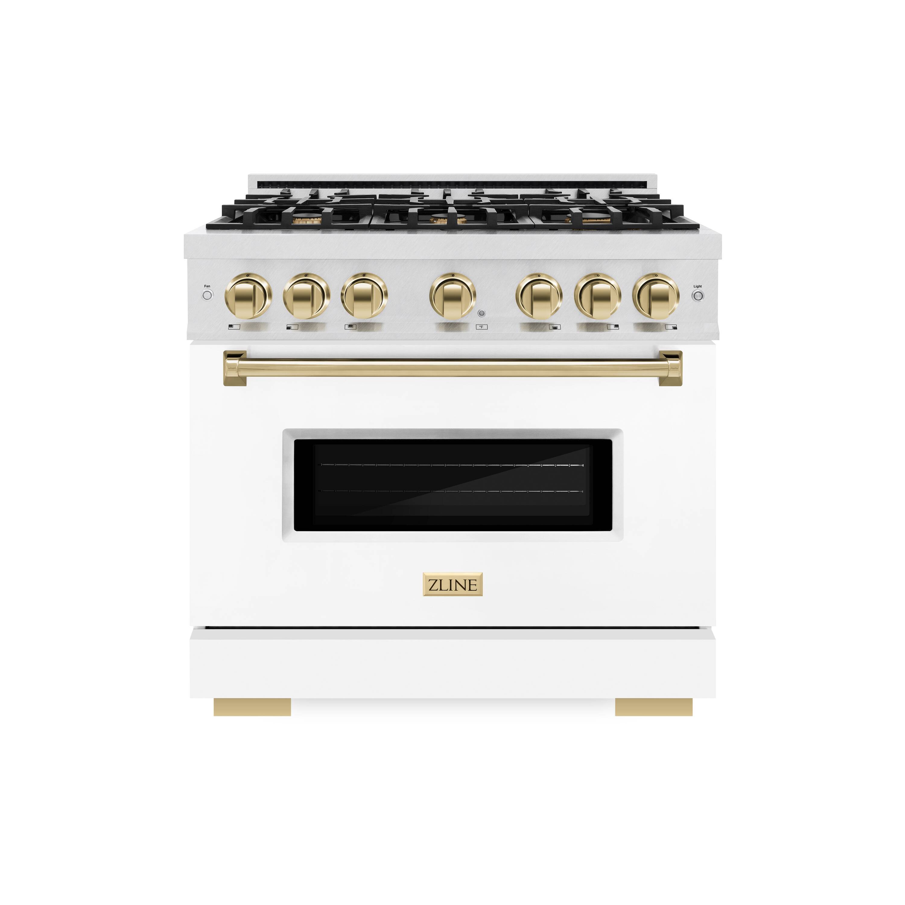ZLINE KITCHEN & BATH CGRSZ-WM-36-G Classic 36-in 6 burners 5.2-cu ft Convection Oven Freestanding Liquid Propane Gas Range ( Stainless Steel, White Matte Door, Polished Gold Accents )