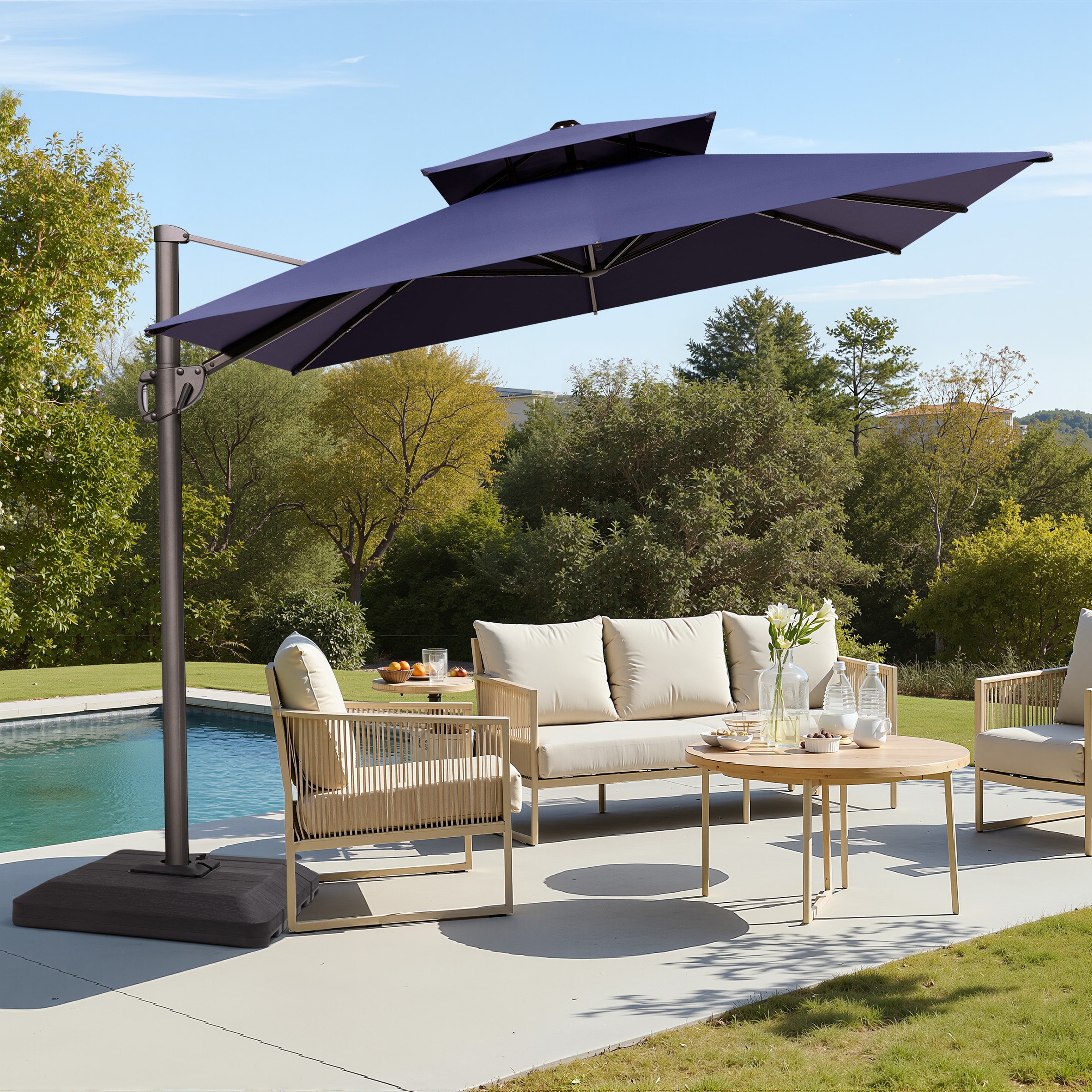 cantilever patio umbrella lowes Crestlive Products 10-ft Aluminum Black Slide-tilt Cantilever Patio Umbrella with Base Polyester one_size