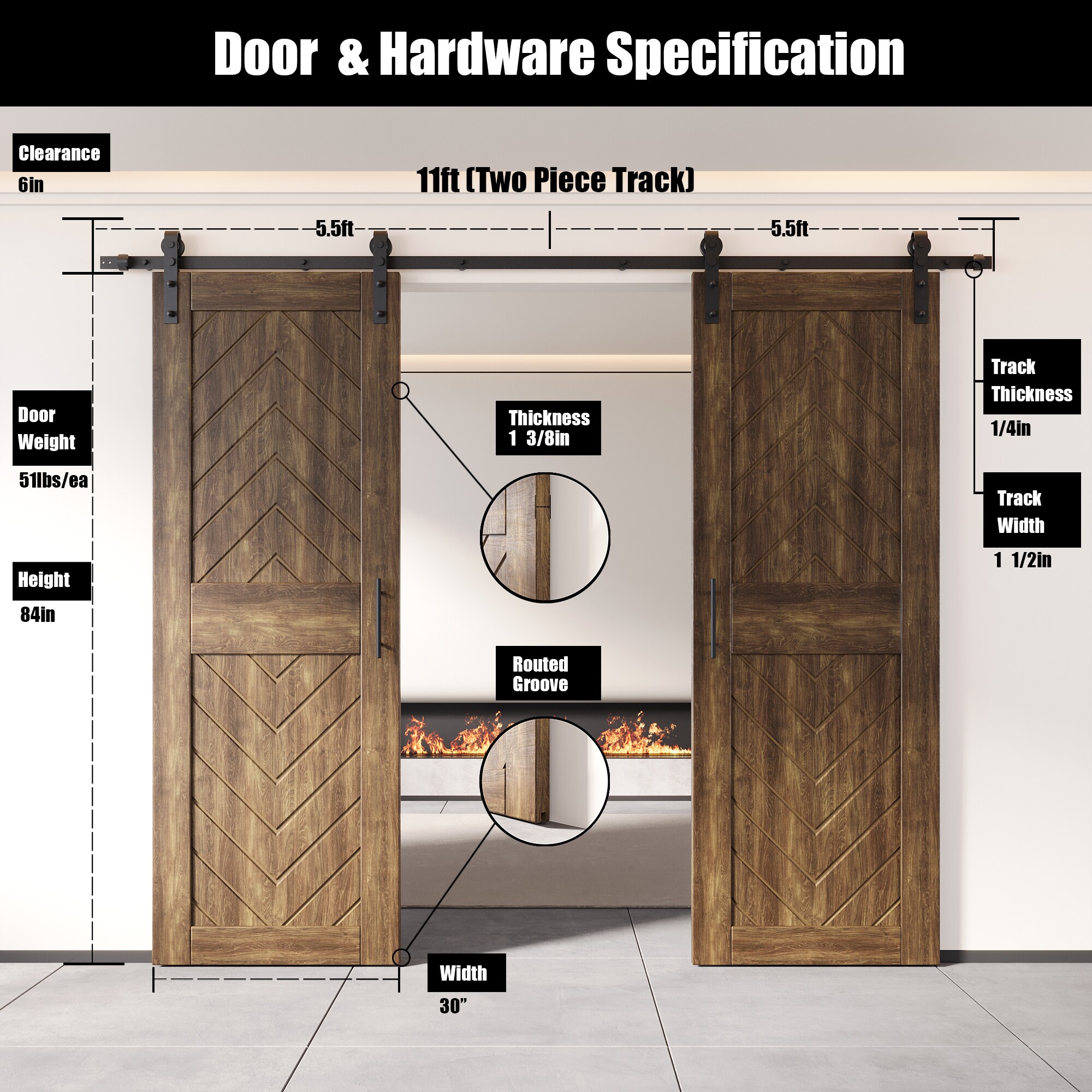 HOMACER YT2H132C-JT2-3084-WA Barn-Doors - View #2