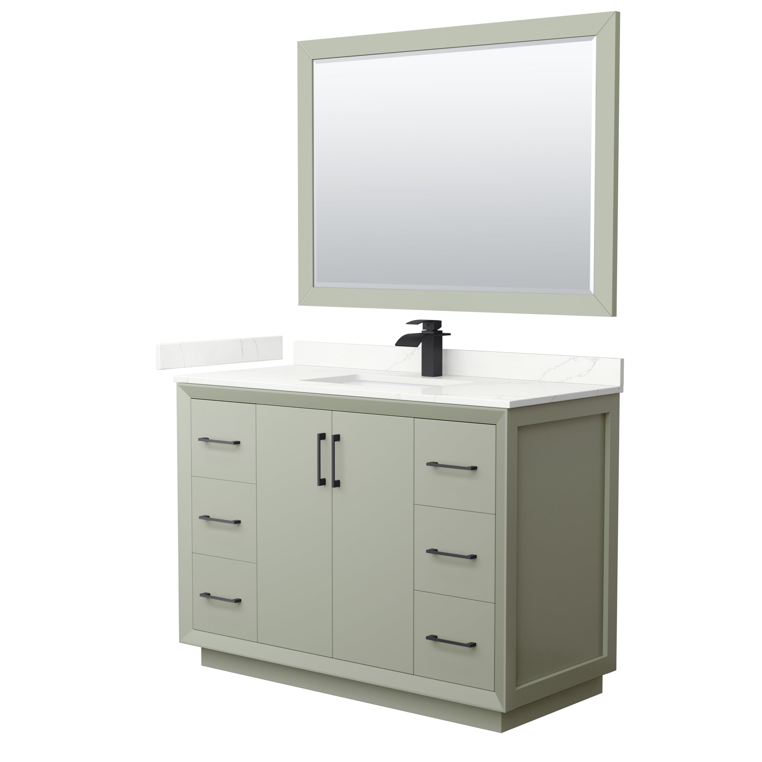 Wyndham Collection WCF414148SLBGTUNSM46 Strada 48-in Light Green Undermount Single Sink Bathroom Vanity with Giotto Quartz Top (Mirror Included)