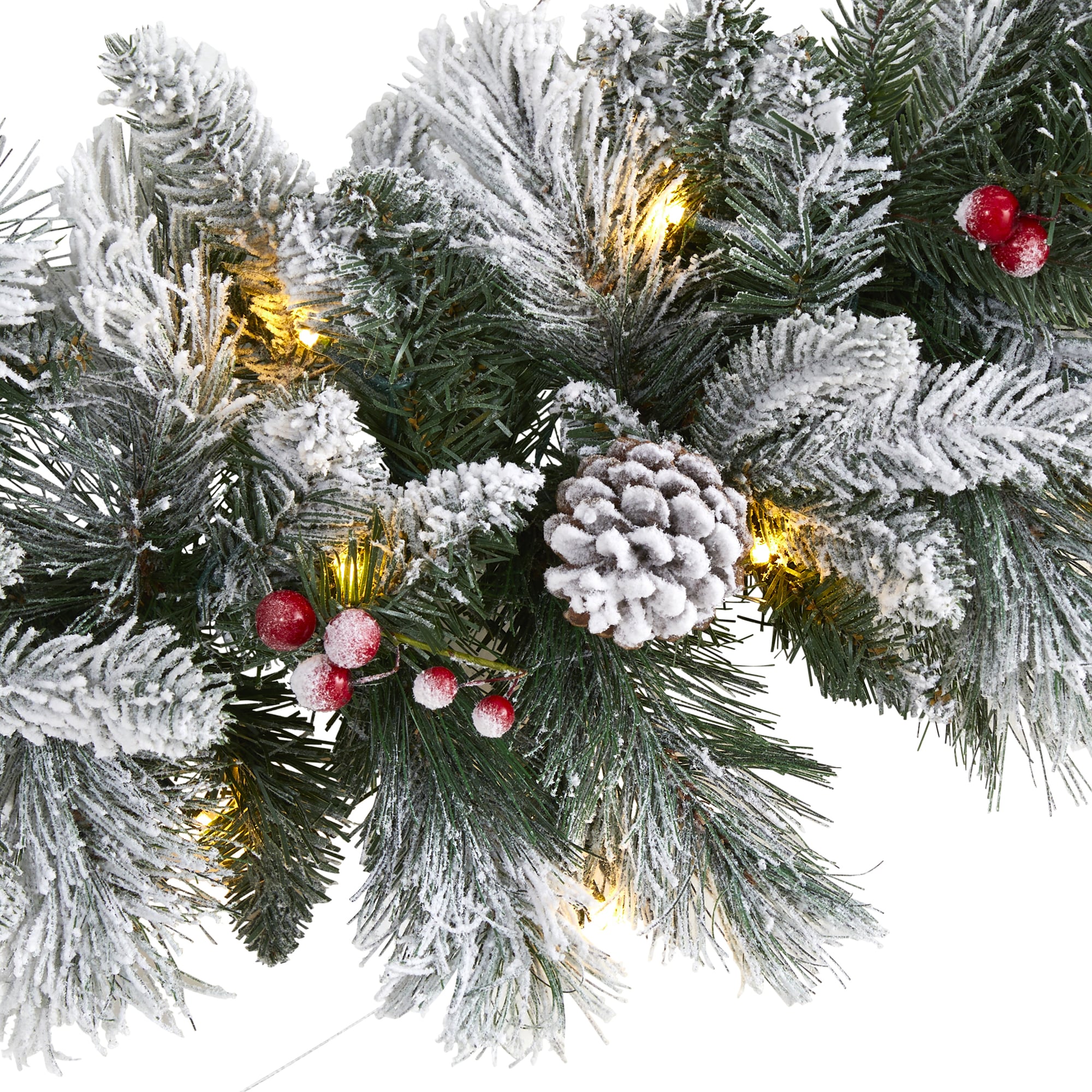 6ft Flocked Pine Artificial Christmas Garland with LED Lights and Pine Cones