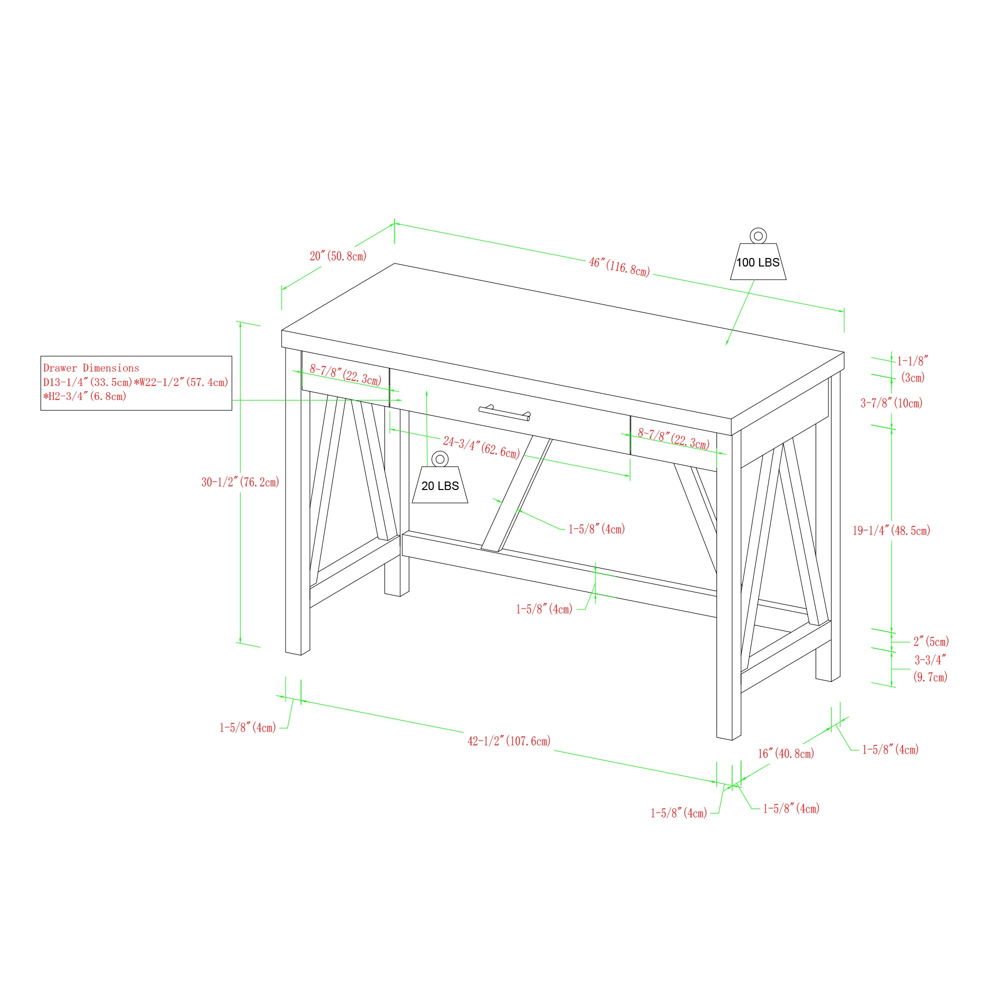 Walker Edison Transitional Writing Desk with Center Drawer, Barnwood ...