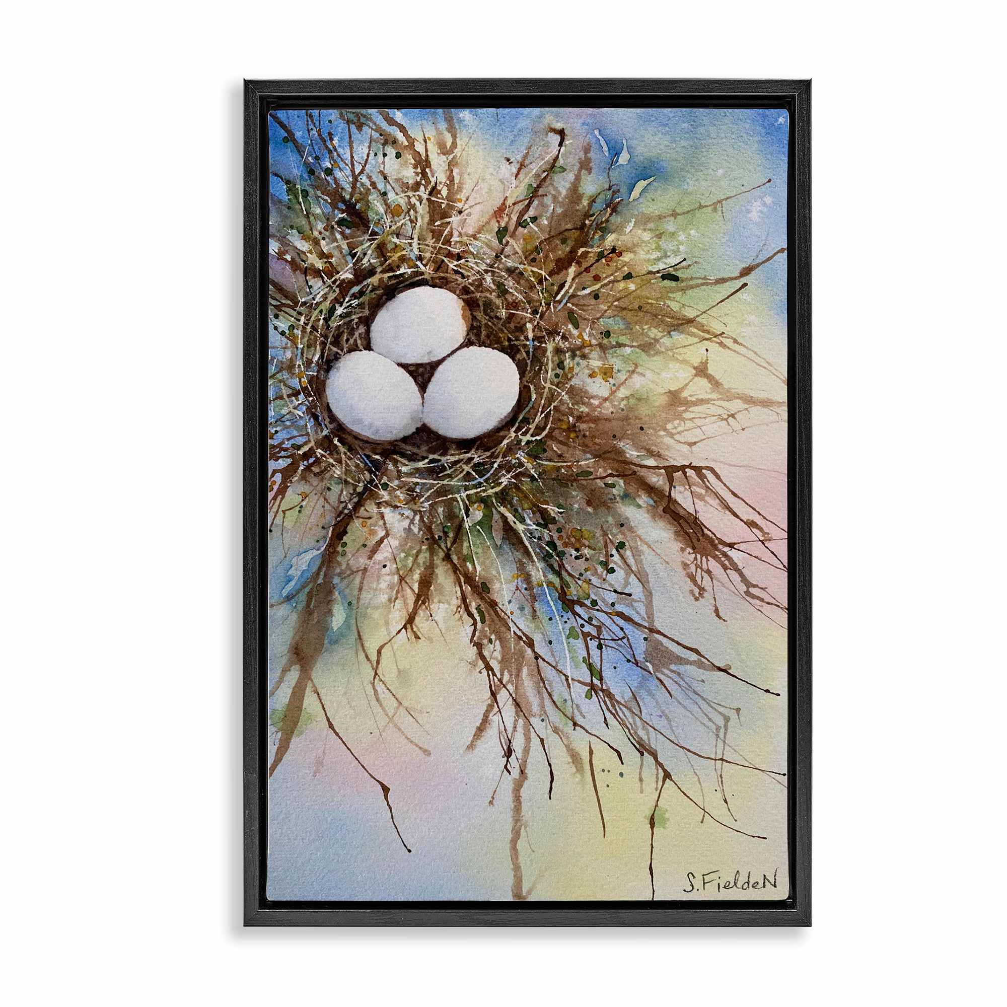 Stupell Industries BS-573-FFB-16X24 Modern Watercolor Bird Nest Floating Frame design by Stephanie Fielden