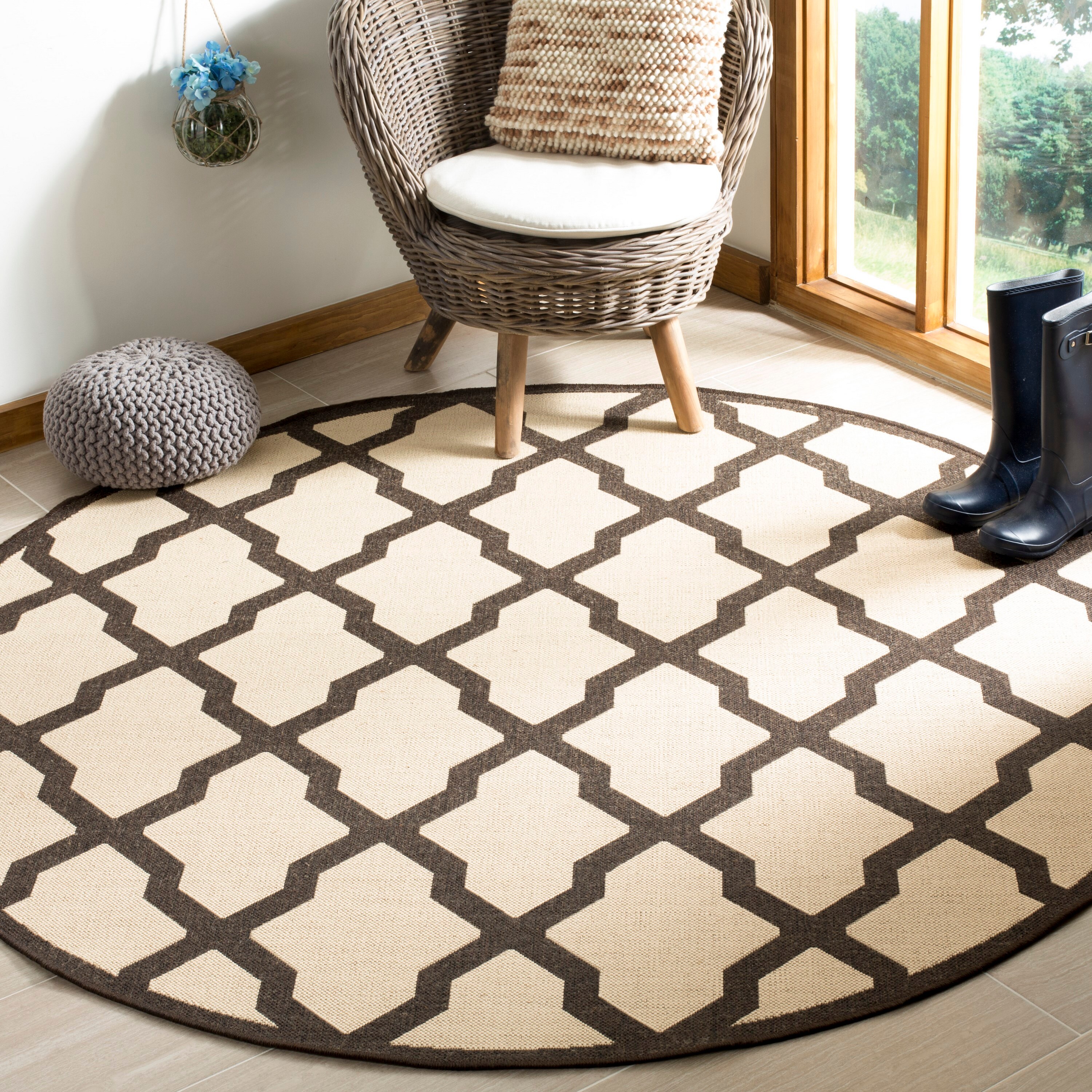 Safavieh LND122U-6R Linden Adamantini 6 x 6 (ft) Loomed Polypropylene Creme/Brown Round Indoor Trellis Coastal Area rug