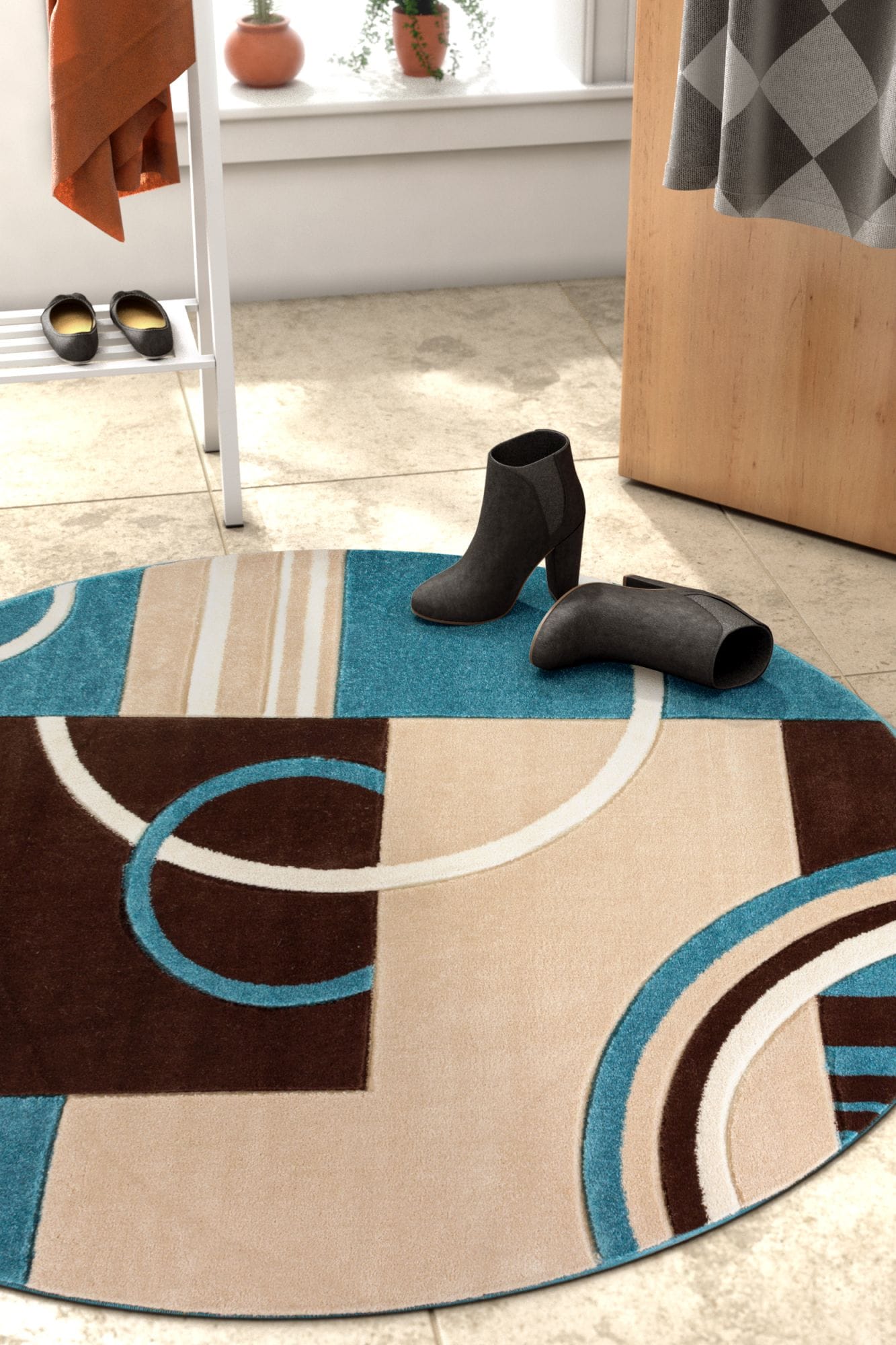 Well Woven 600160 5 x 5 (ft) Loomed Polypropylene Blue Round Indoor Abstract Mid-Century Modern Area rug